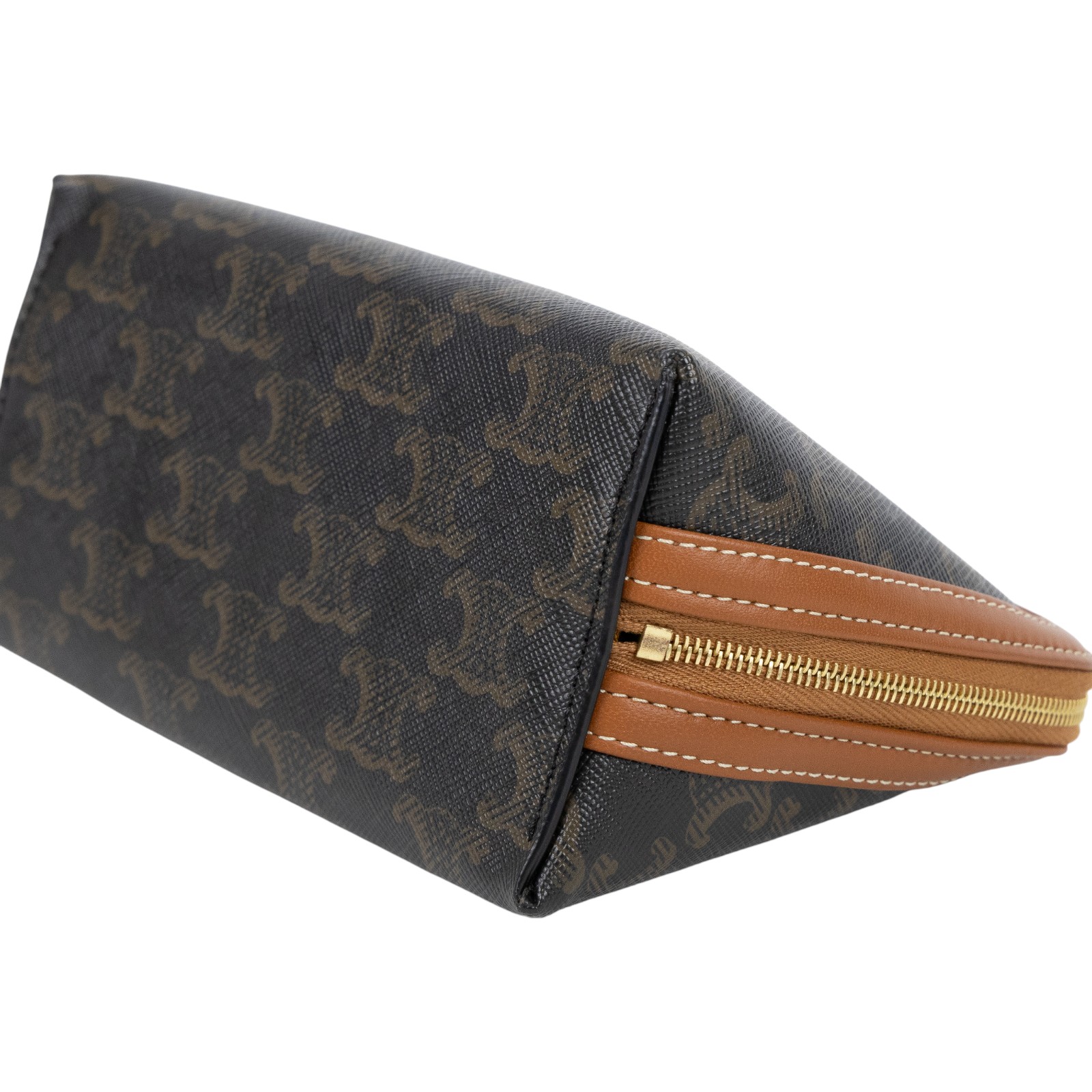 思琳 CELINE 標誌印花飾鍊 手提包 10E382CBX 原花TRIOMPHE黃褐色貝殼包 原廠盒子/防塵袋