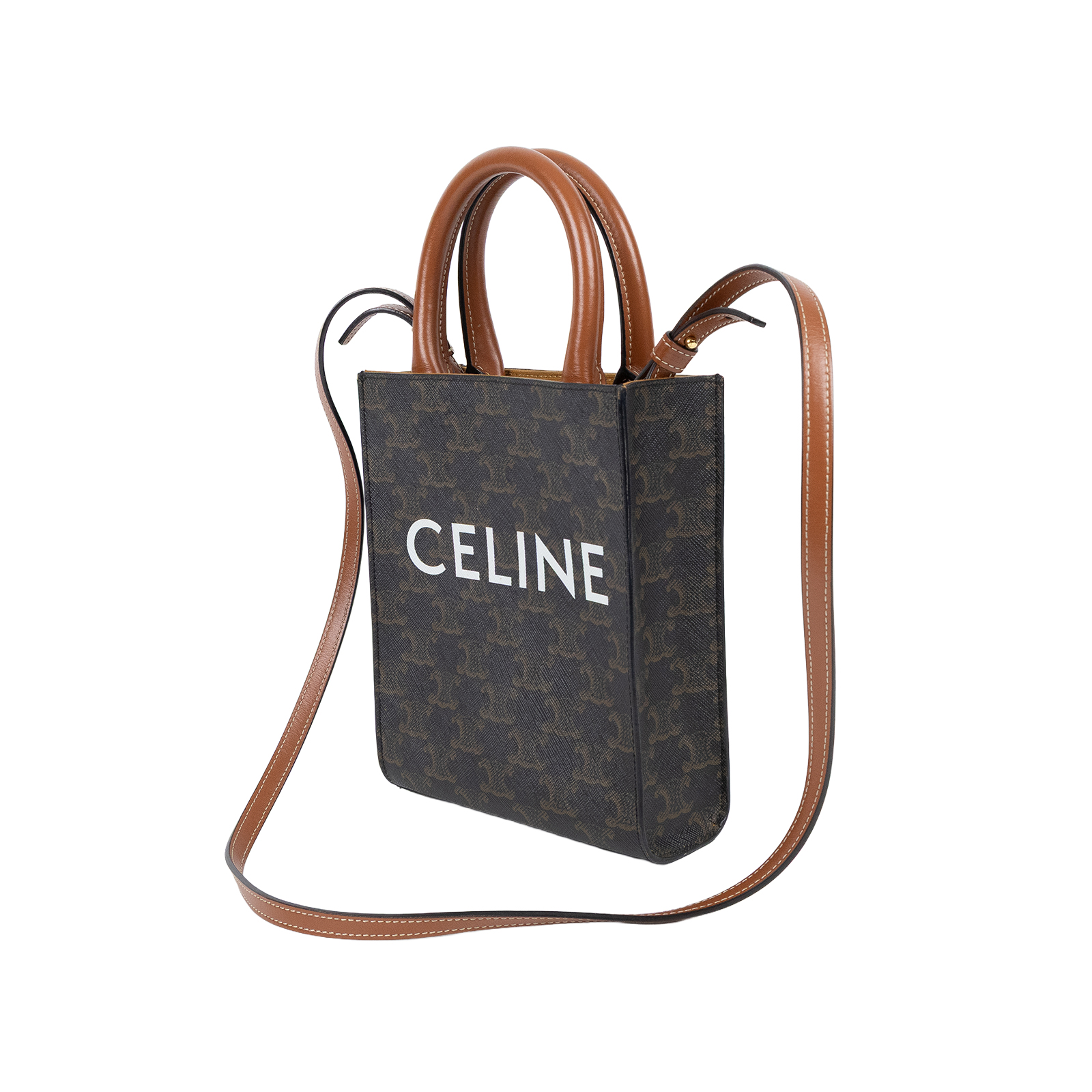 思琳 CELINE Triomphe帆布 迷你 直式 Cabas 肩背 手提包 194372BZK 原花TRIOMPHE琴譜包 背帶