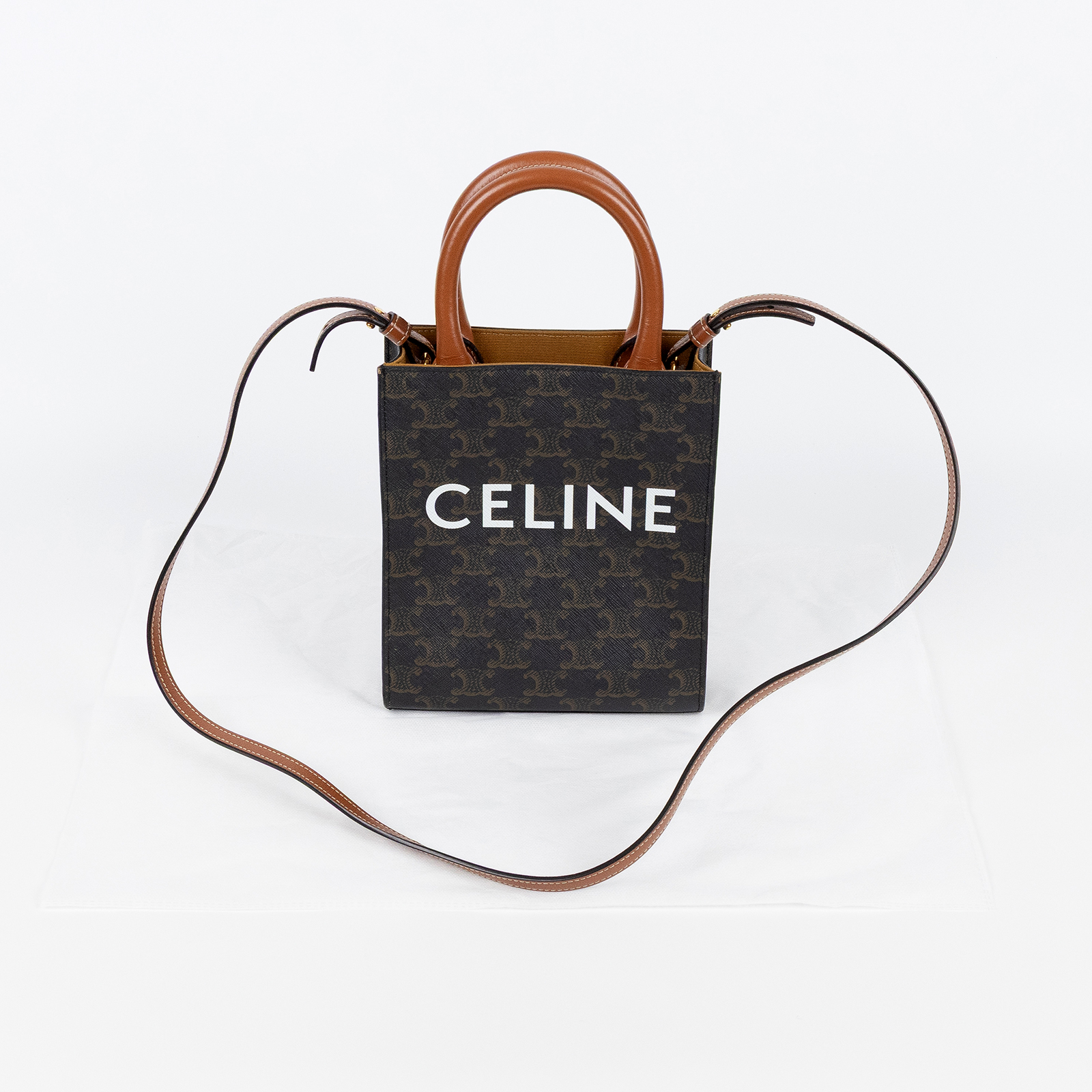 思琳 CELINE Triomphe帆布 迷你 直式 Cabas 肩背 手提包 194372BZK 原花TRIOMPHE琴譜包 背帶