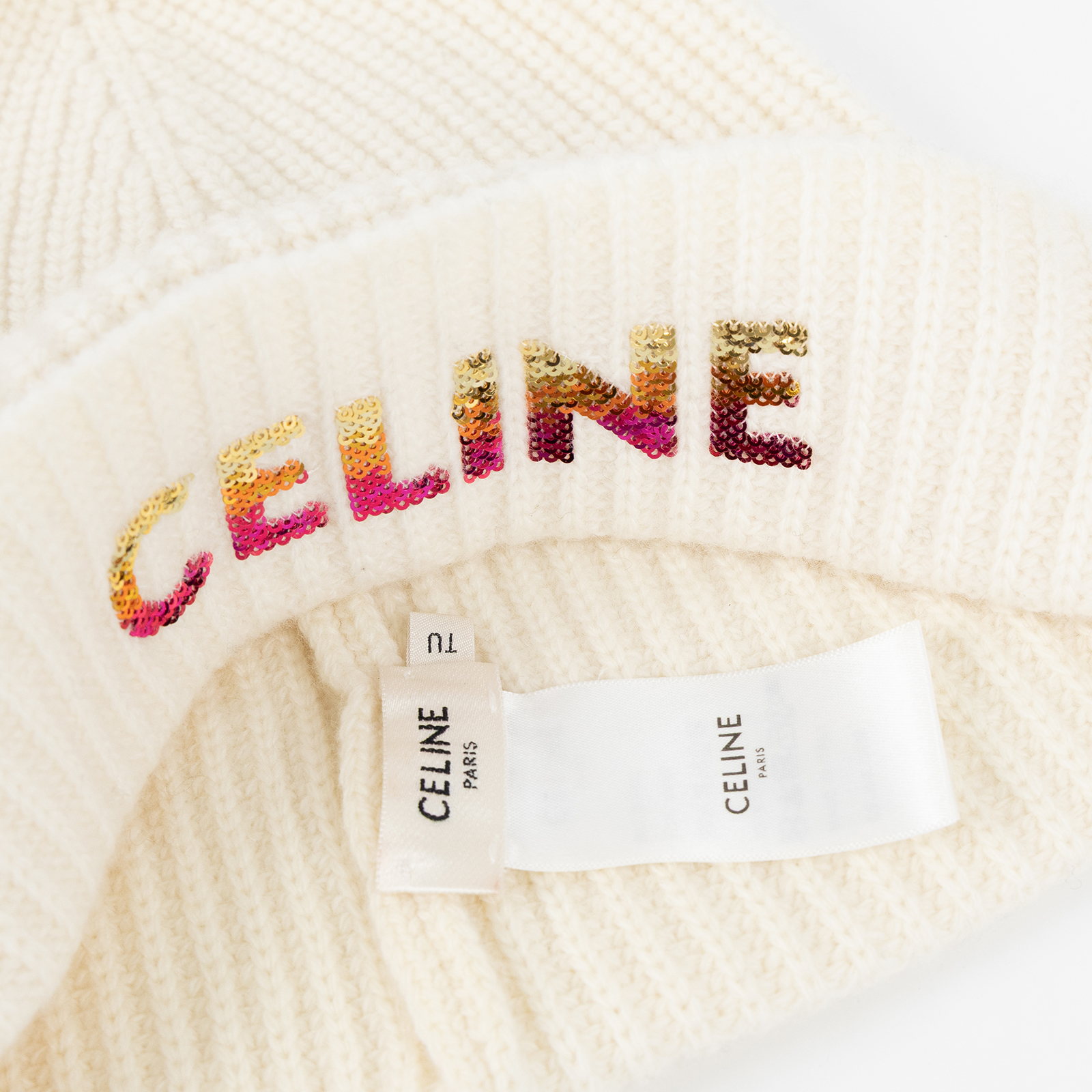 思琳 CELINE 針織帽 2A07Z666Q 白色亮片毛帽 #TU 無附屬品