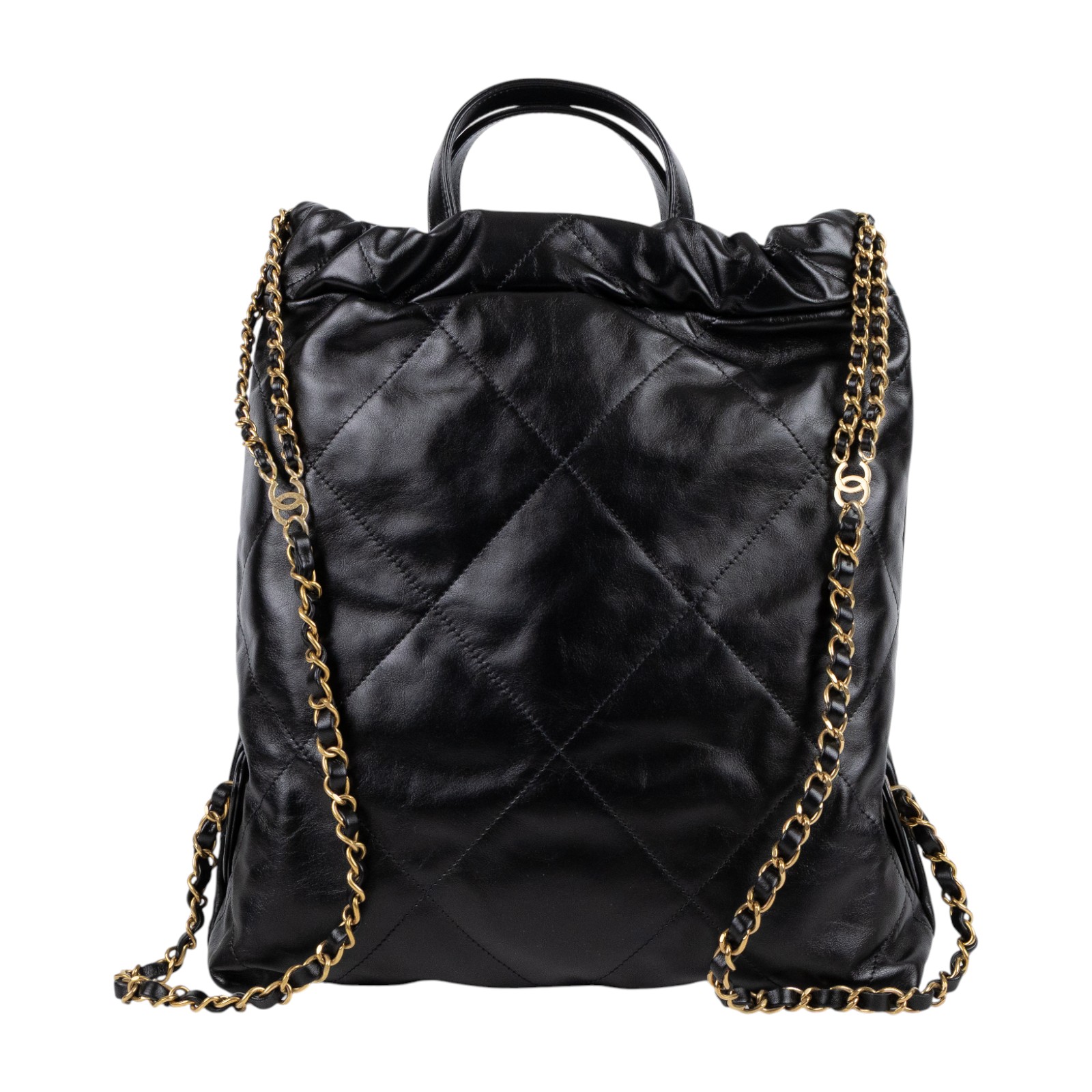 香奈兒 CHANEL 22 皮穿鍊 後背包 雙肩包 手提包 AS3859 晶片款 黑金22後背包 原廠盒子/防塵袋/購買證明