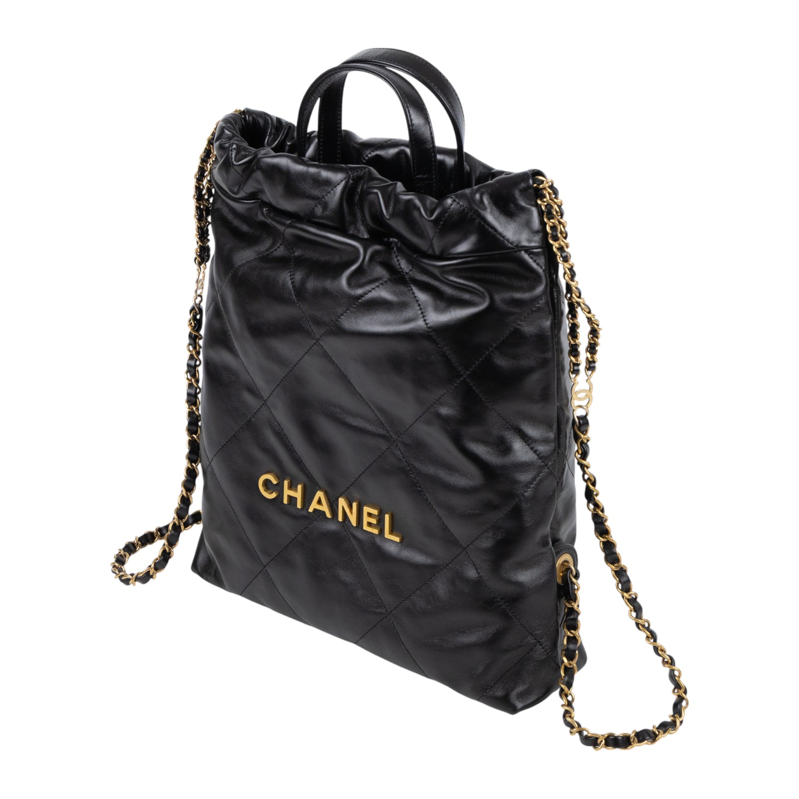 香奈兒 CHANEL 22 皮穿鍊 後背包 雙肩包 手提包 AS3859 晶片款 黑金22後背包 原廠盒子/防塵袋/購買證明