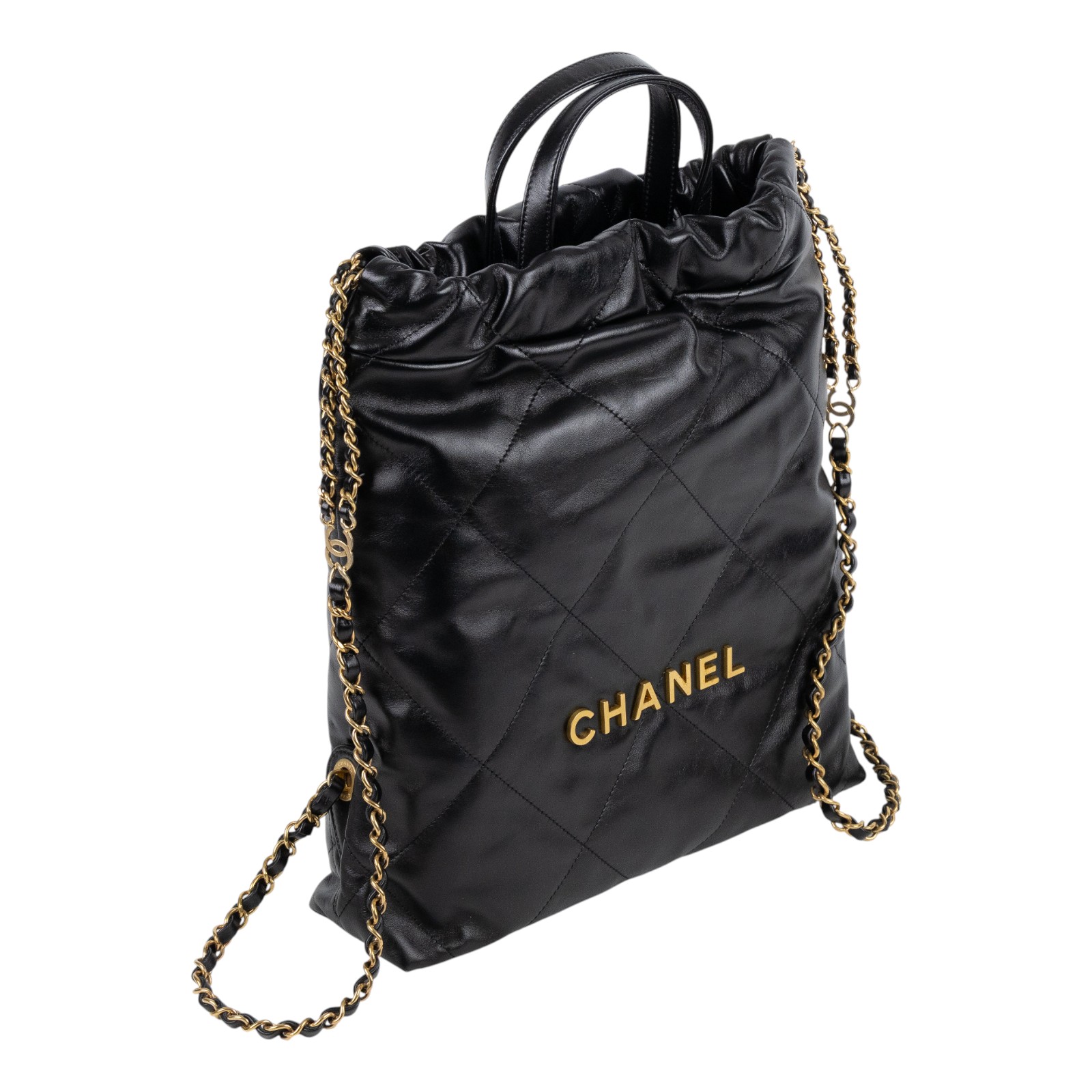 香奈兒 CHANEL 22 皮穿鍊 後背包 雙肩包 手提包 AS3859 晶片款 黑金22後背包 原廠盒子/防塵袋/購買證明