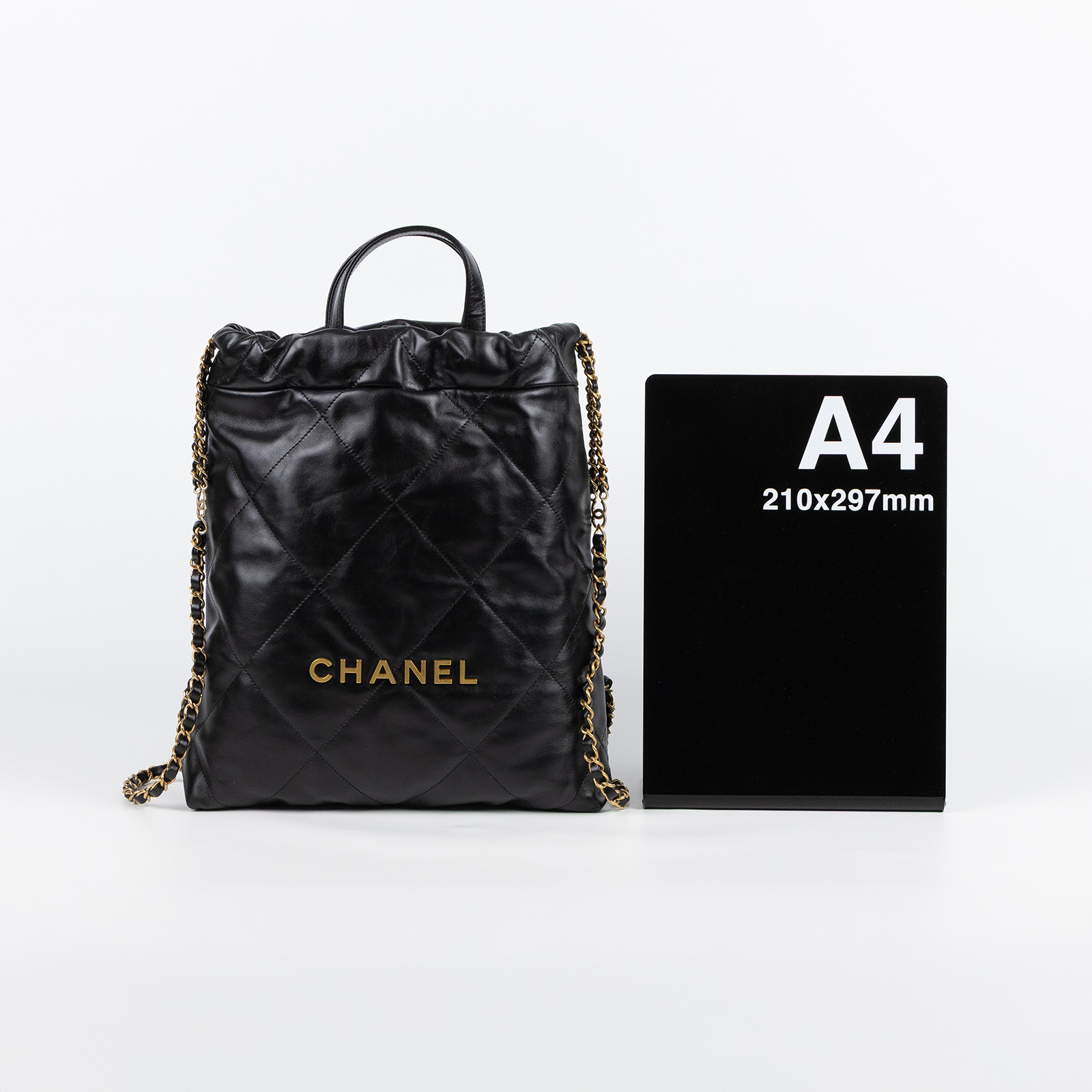香奈兒 CHANEL 22 皮穿鍊 後背包 雙肩包 手提包 AS3859 晶片款 黑金22後背包 原廠盒子/防塵袋/購買證明