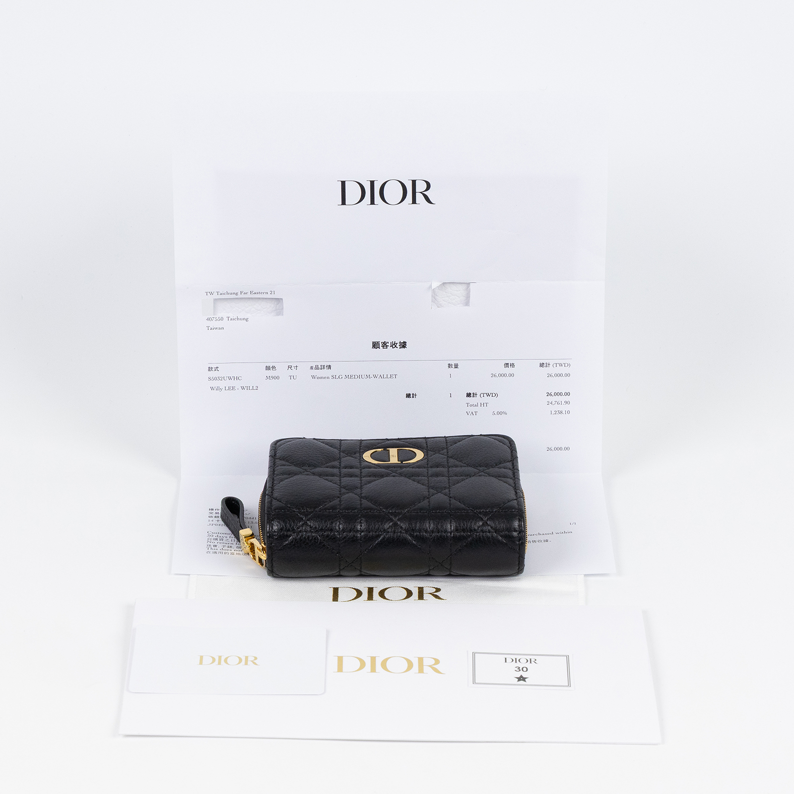 迪奧 CHRISTIAN DIOR Caro Scarlet 錢包 短夾 S5032UWHC 黑金Caro Scarlet 錢包 原廠盒子/防塵袋/購買證明