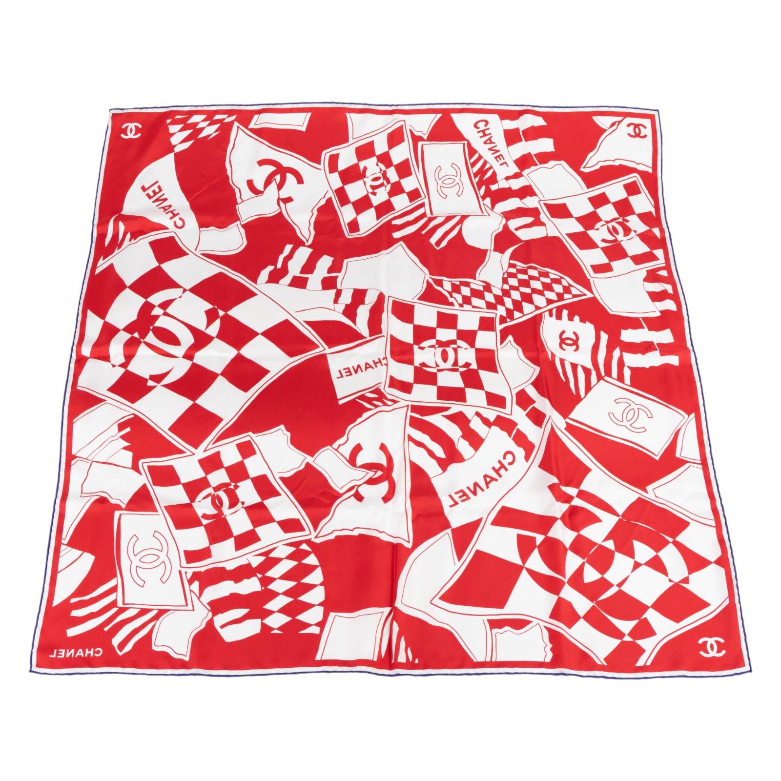 香奈兒 CHANEL CC LOGO 絲巾 領巾 方巾  紅色花紋絲巾 90CM 原廠盒子