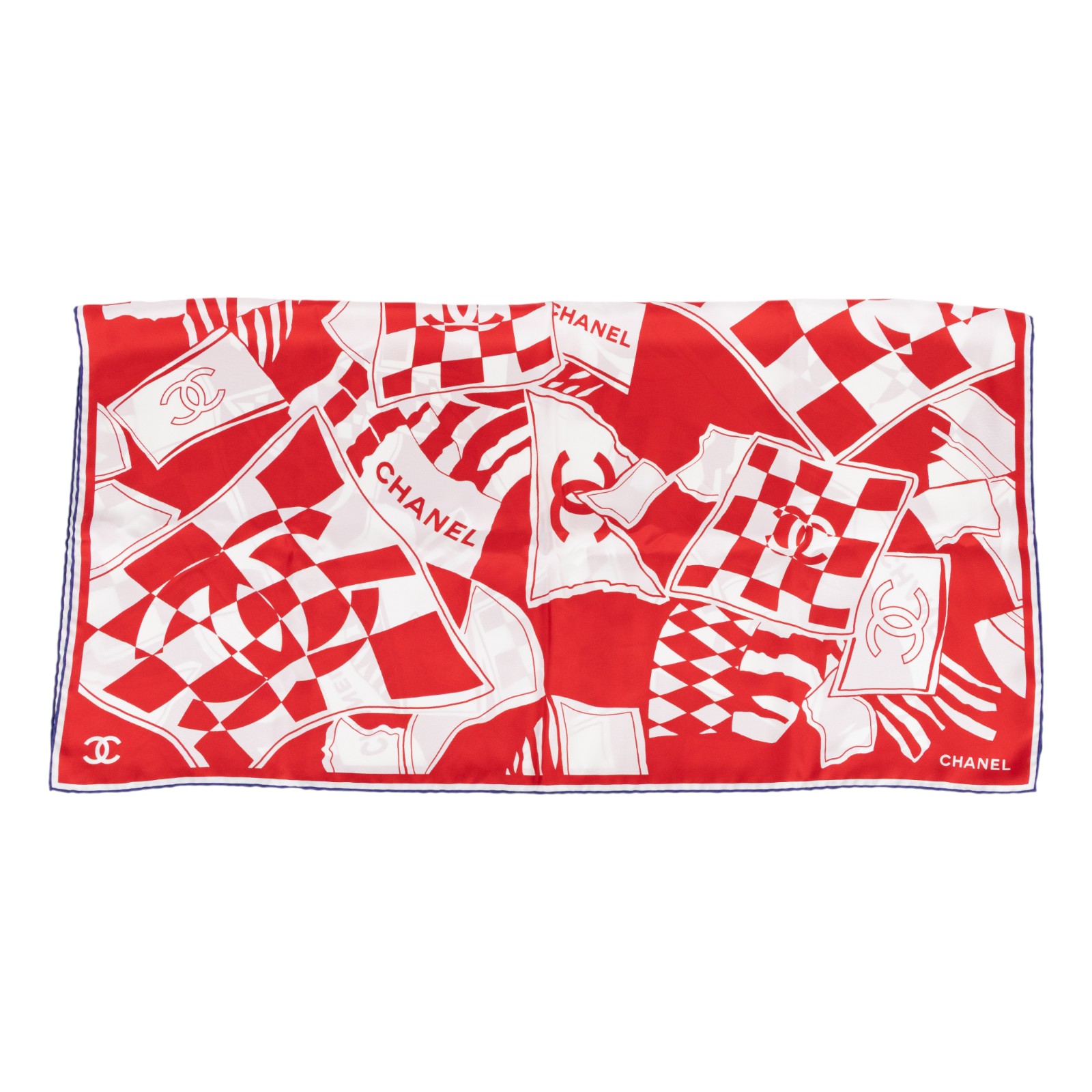 香奈兒 CHANEL CC LOGO 絲巾 領巾 方巾  紅色花紋絲巾 90CM 原廠盒子