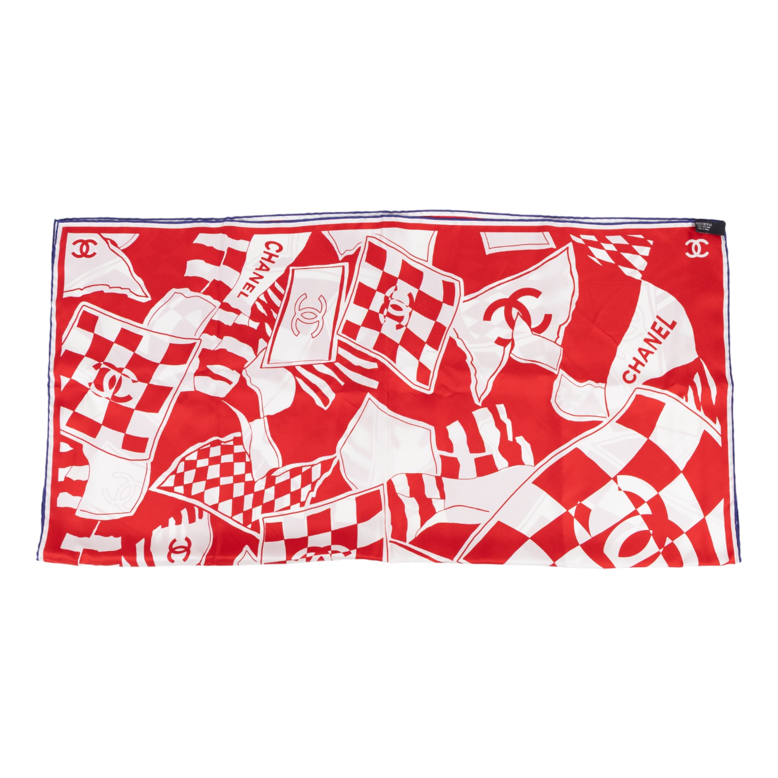 香奈兒 CHANEL CC LOGO 絲巾 領巾 方巾  紅色花紋絲巾 90CM 原廠盒子