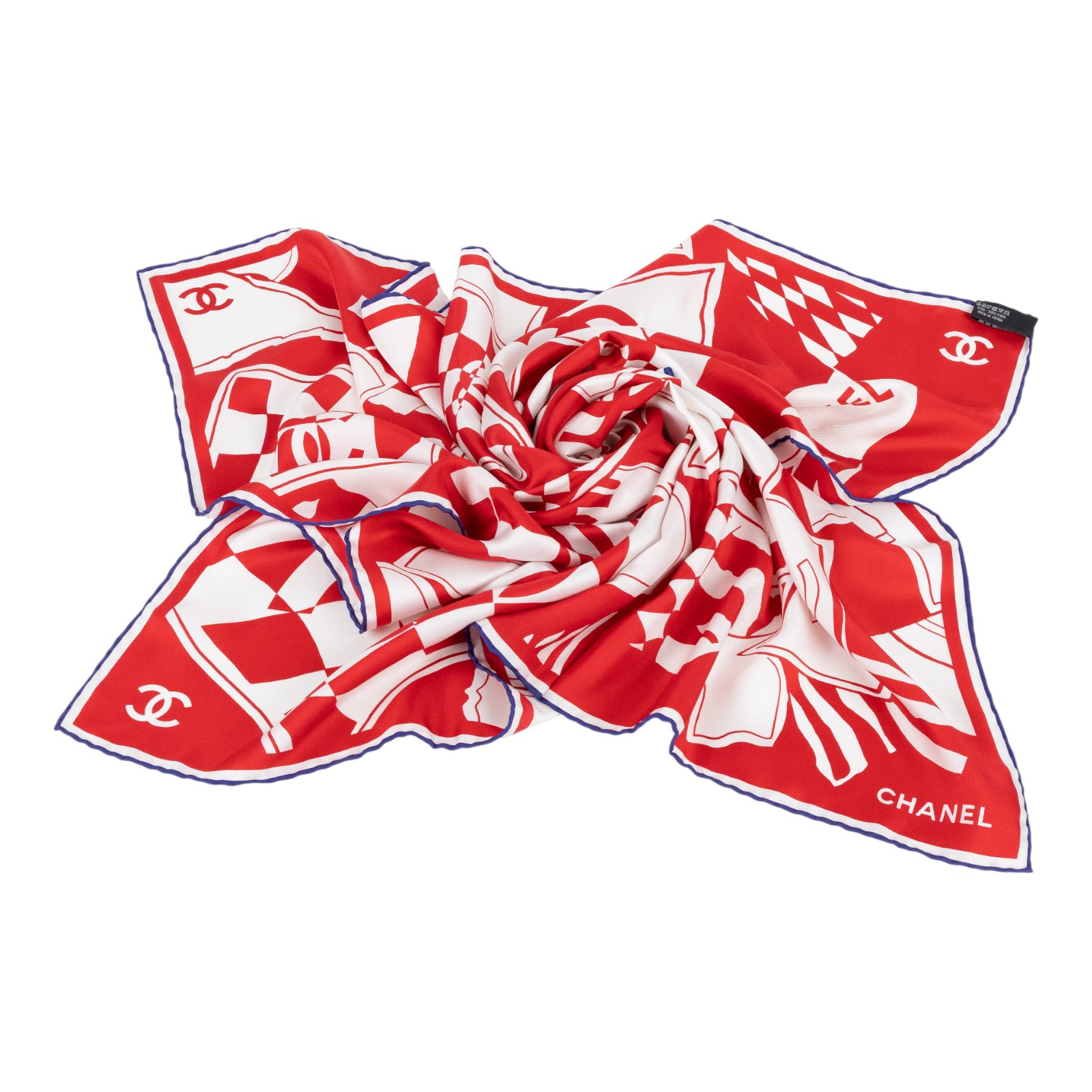 香奈兒 CHANEL CC LOGO 絲巾 領巾 方巾  紅色花紋絲巾 90CM 原廠盒子
