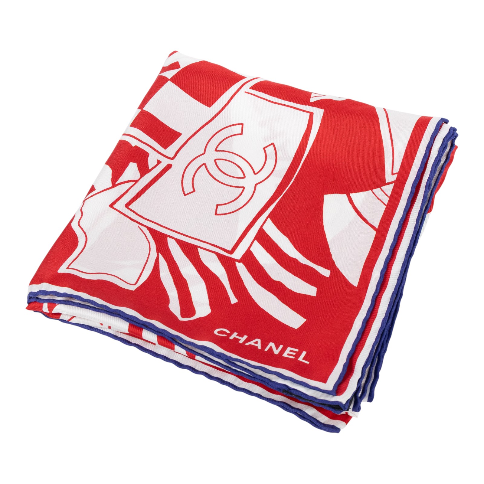 香奈兒 CHANEL CC LOGO 絲巾 領巾 方巾  紅色花紋絲巾 90CM 原廠盒子