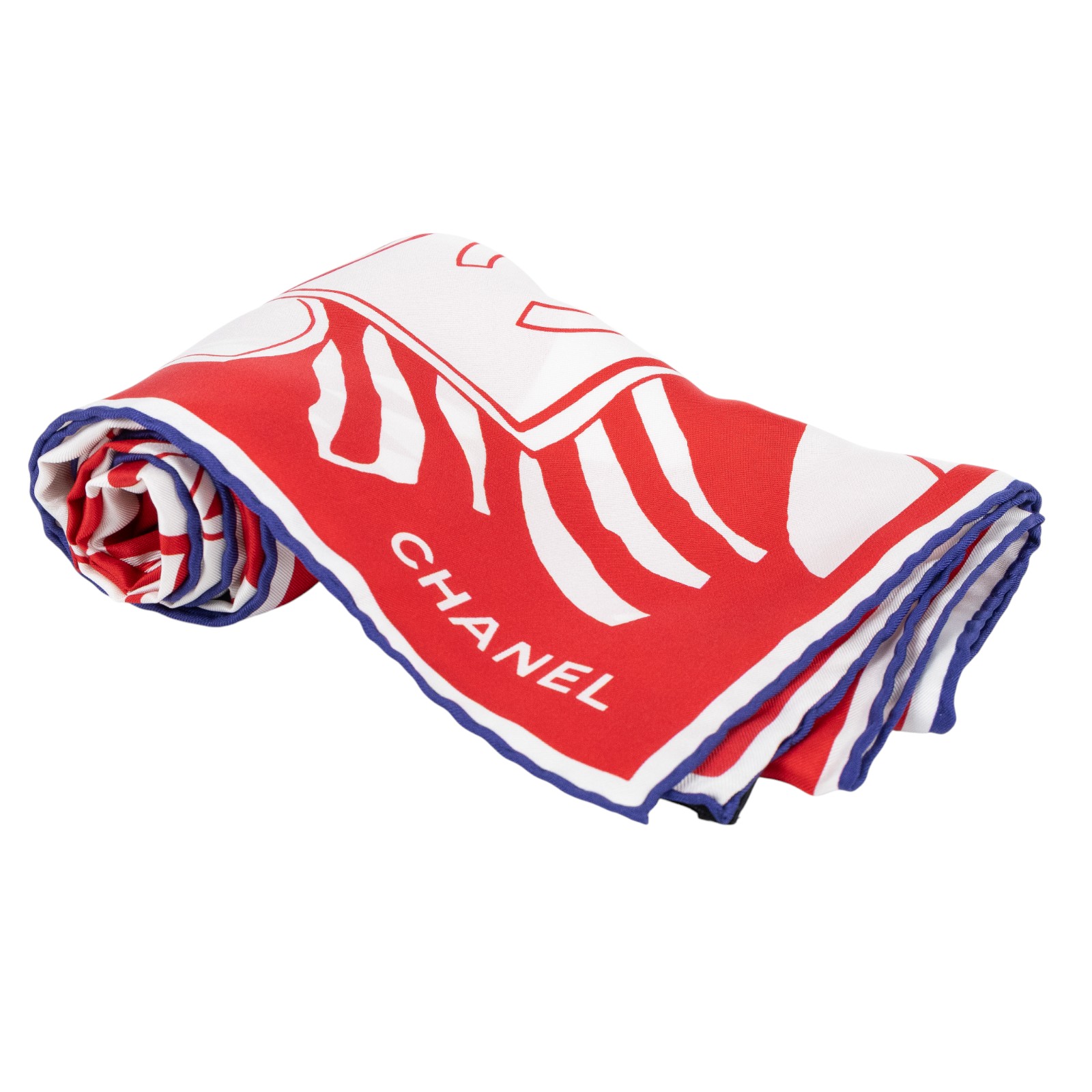 香奈兒 CHANEL CC LOGO 絲巾 領巾 方巾  紅色花紋絲巾 90CM 原廠盒子