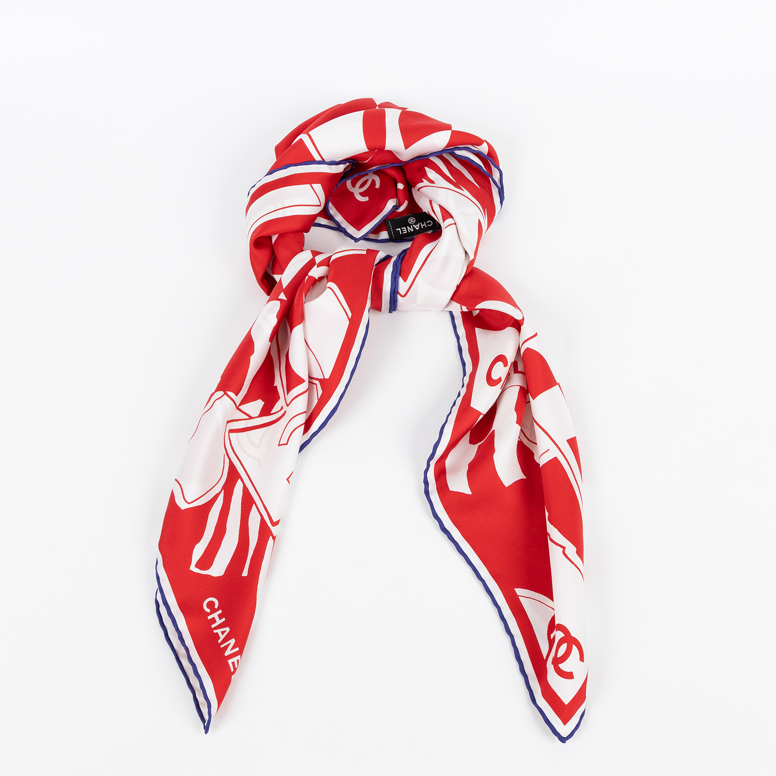 香奈兒 CHANEL CC LOGO 絲巾 領巾 方巾  紅色花紋絲巾 90CM 原廠盒子