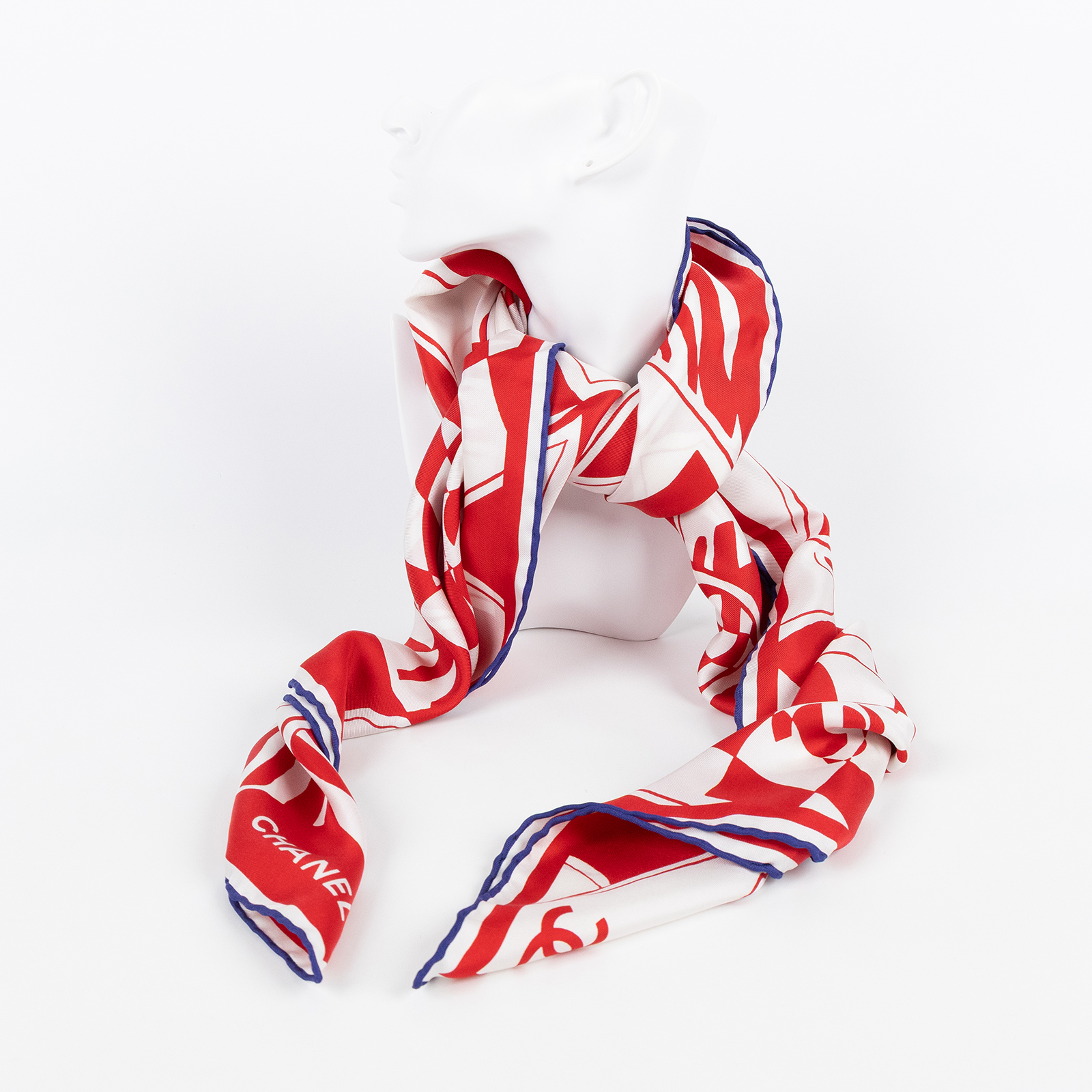 香奈兒 CHANEL CC LOGO 絲巾 領巾 方巾  紅色花紋絲巾 90CM 原廠盒子