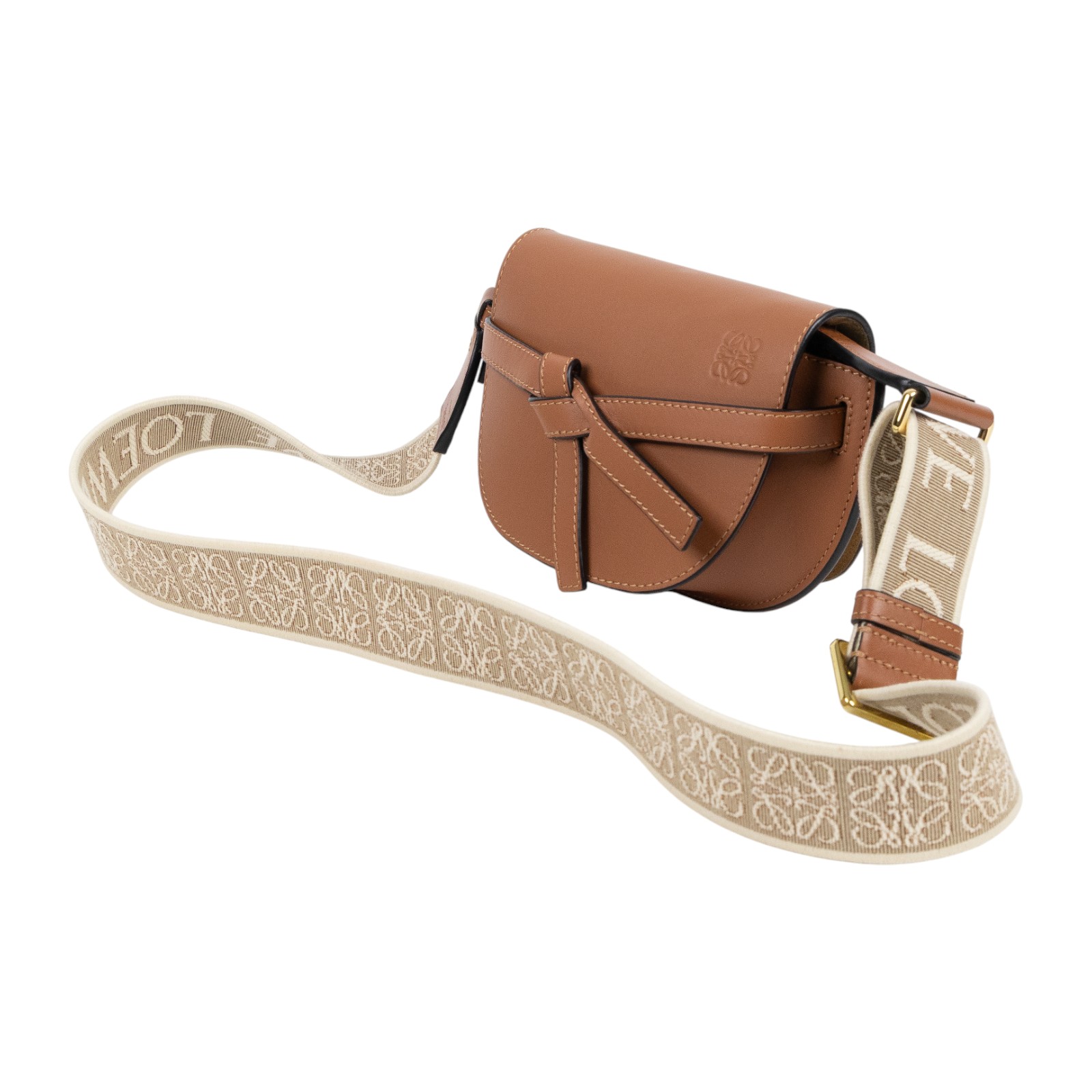 羅意威 LOEWE Mini Gate Dual bag 迷你 小牛皮 肩背包 帆布背帶 A650N46X13 棕色MINI GATE帆布背帶 防塵袋