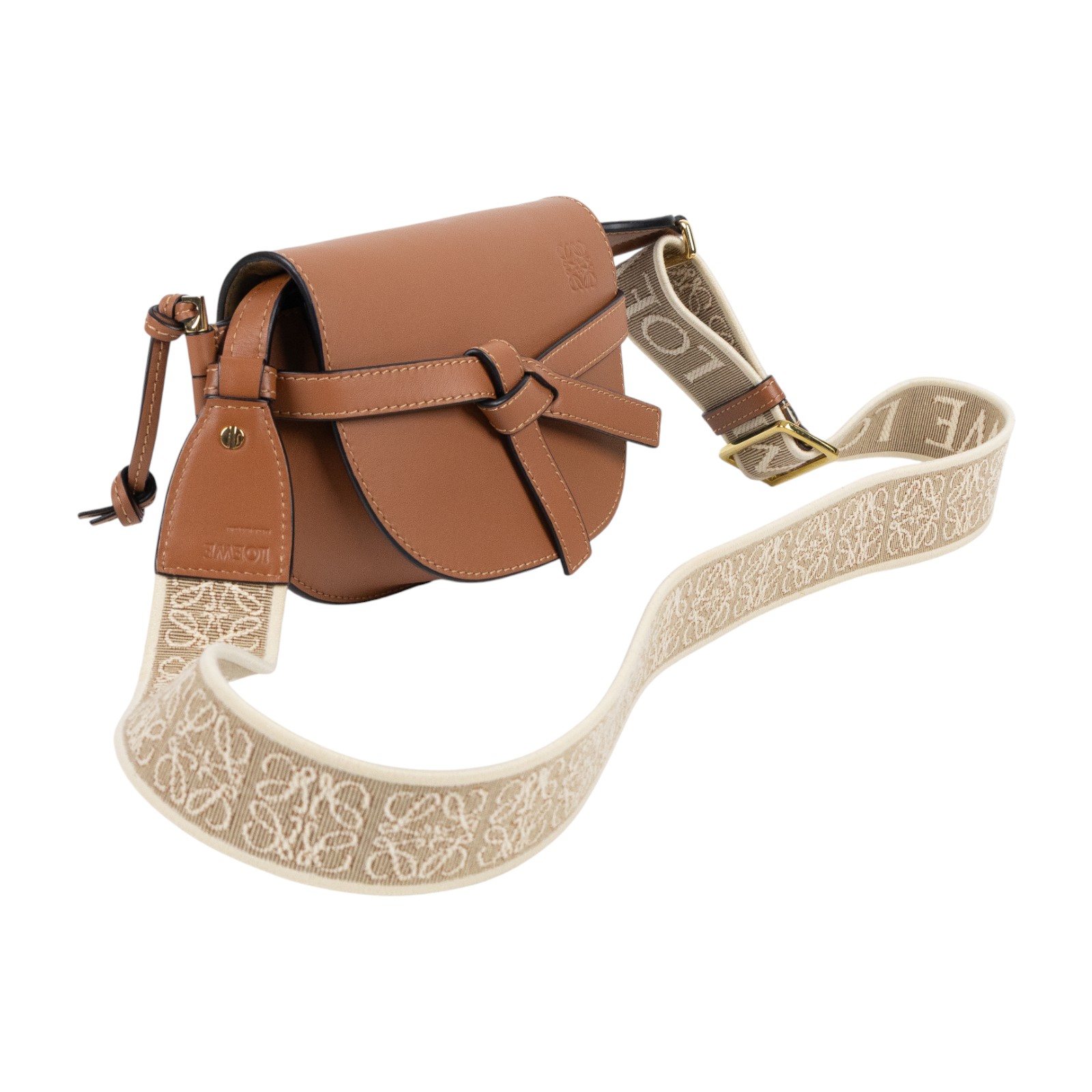 羅意威 LOEWE Mini Gate Dual bag 迷你 小牛皮 肩背包 帆布背帶 A650N46X13 棕色MINI GATE帆布背帶 防塵袋