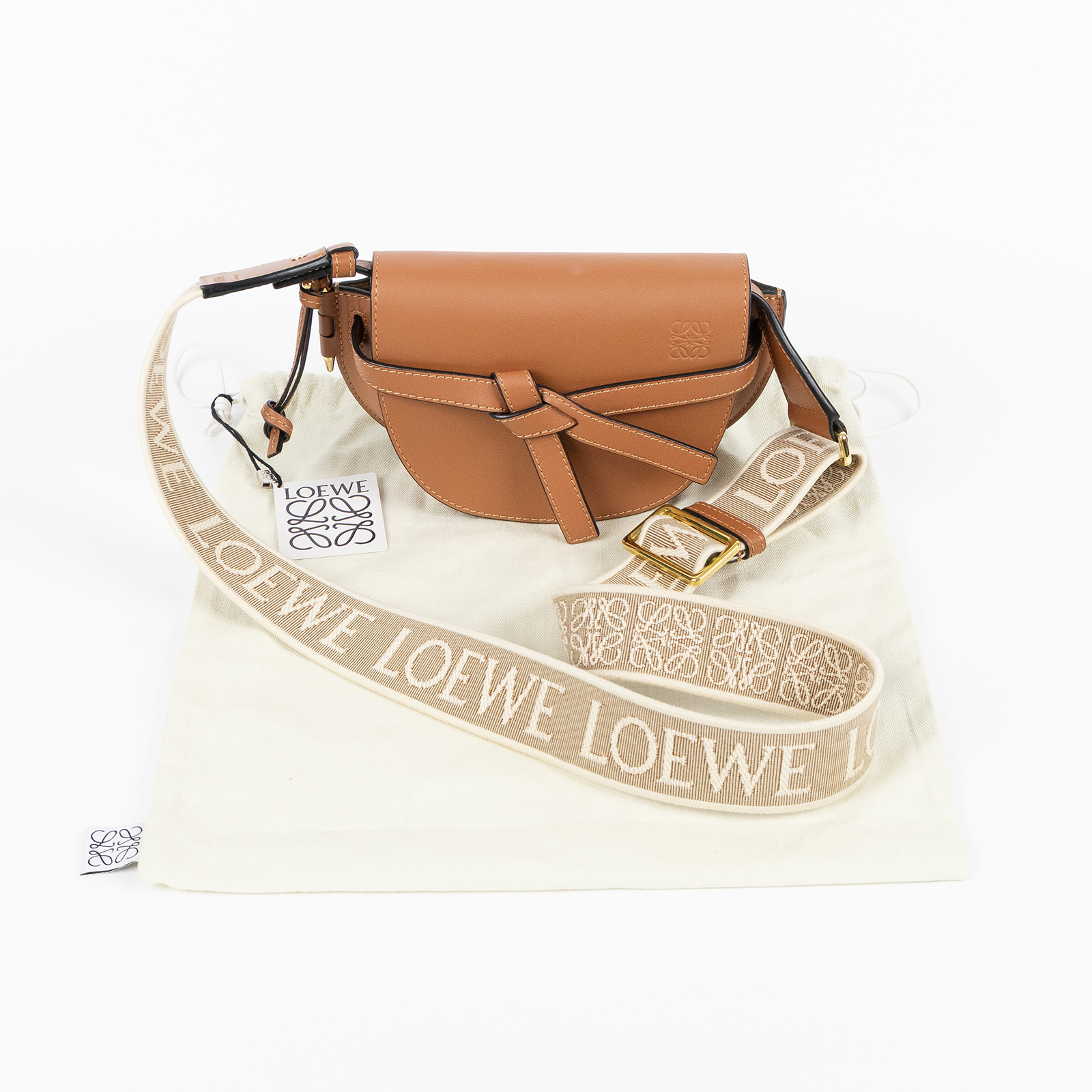 羅意威 LOEWE Mini Gate Dual bag 迷你 小牛皮 肩背包 帆布背帶 A650N46X13 棕色MINI GATE帆布背帶 防塵袋
