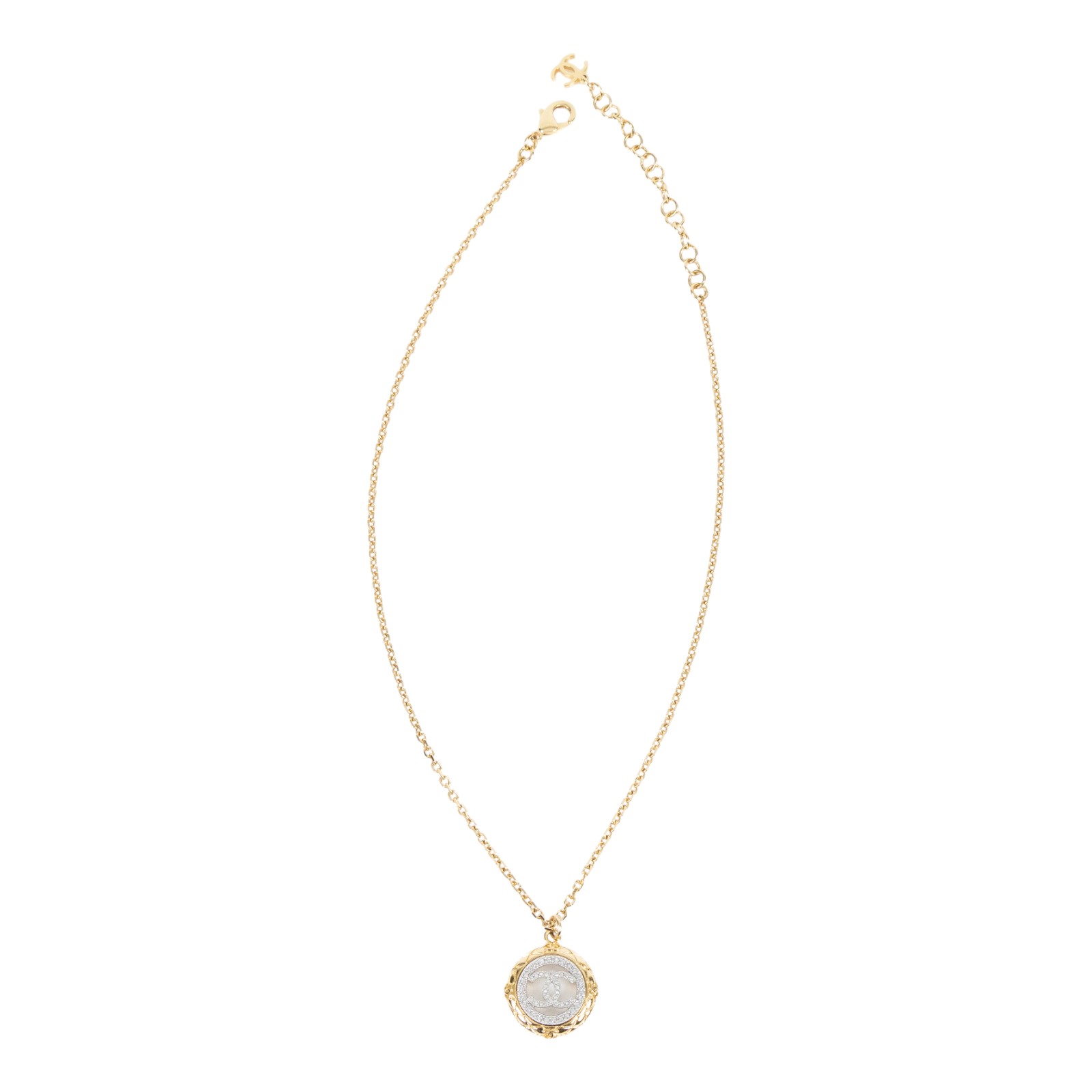 香奈兒 CHANEL CC LOGO 水鑽 項鍊 鎖骨鍊 ABF087 B19294ABF087/B25/C 金圓形水鑽項鍊 原廠盒子/防塵袋/購買證明影本