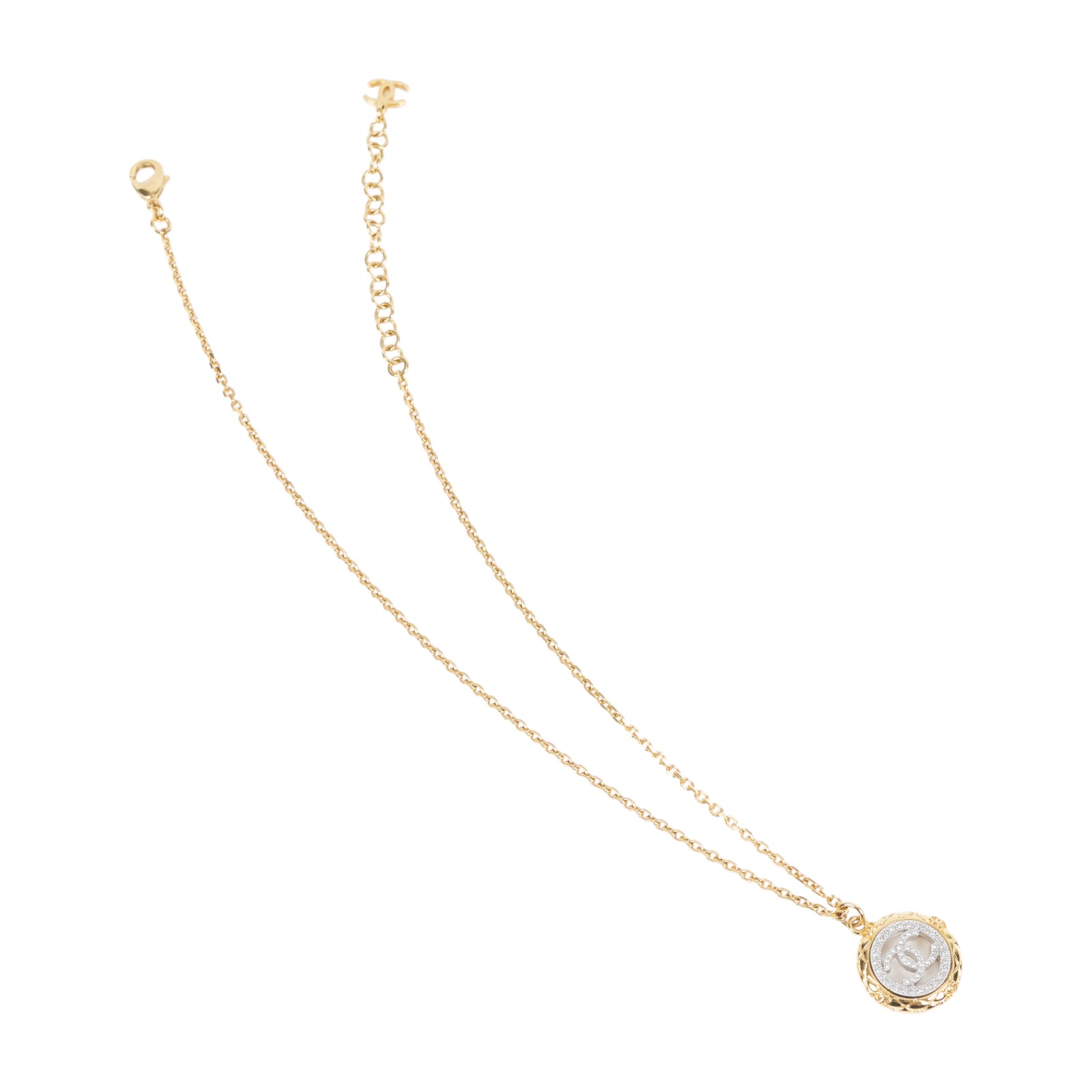 香奈兒 CHANEL CC LOGO 水鑽 項鍊 鎖骨鍊 ABF087 B19294ABF087/B25/C 金圓形水鑽項鍊 原廠盒子/防塵袋/購買證明影本