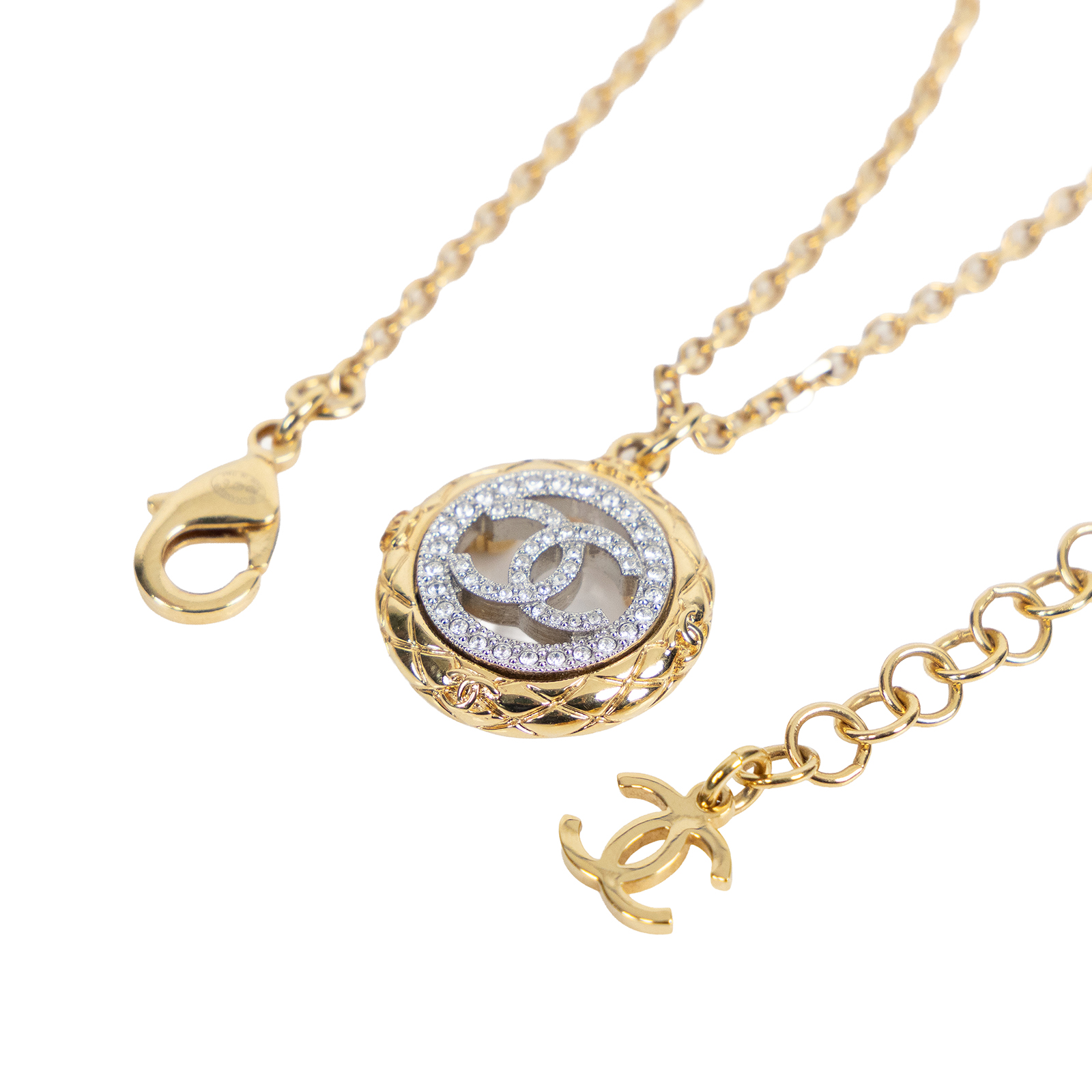 香奈兒 CHANEL CC LOGO 水鑽 項鍊 鎖骨鍊 ABF087 B19294ABF087/B25/C 金圓形水鑽項鍊 原廠盒子/防塵袋/購買證明影本