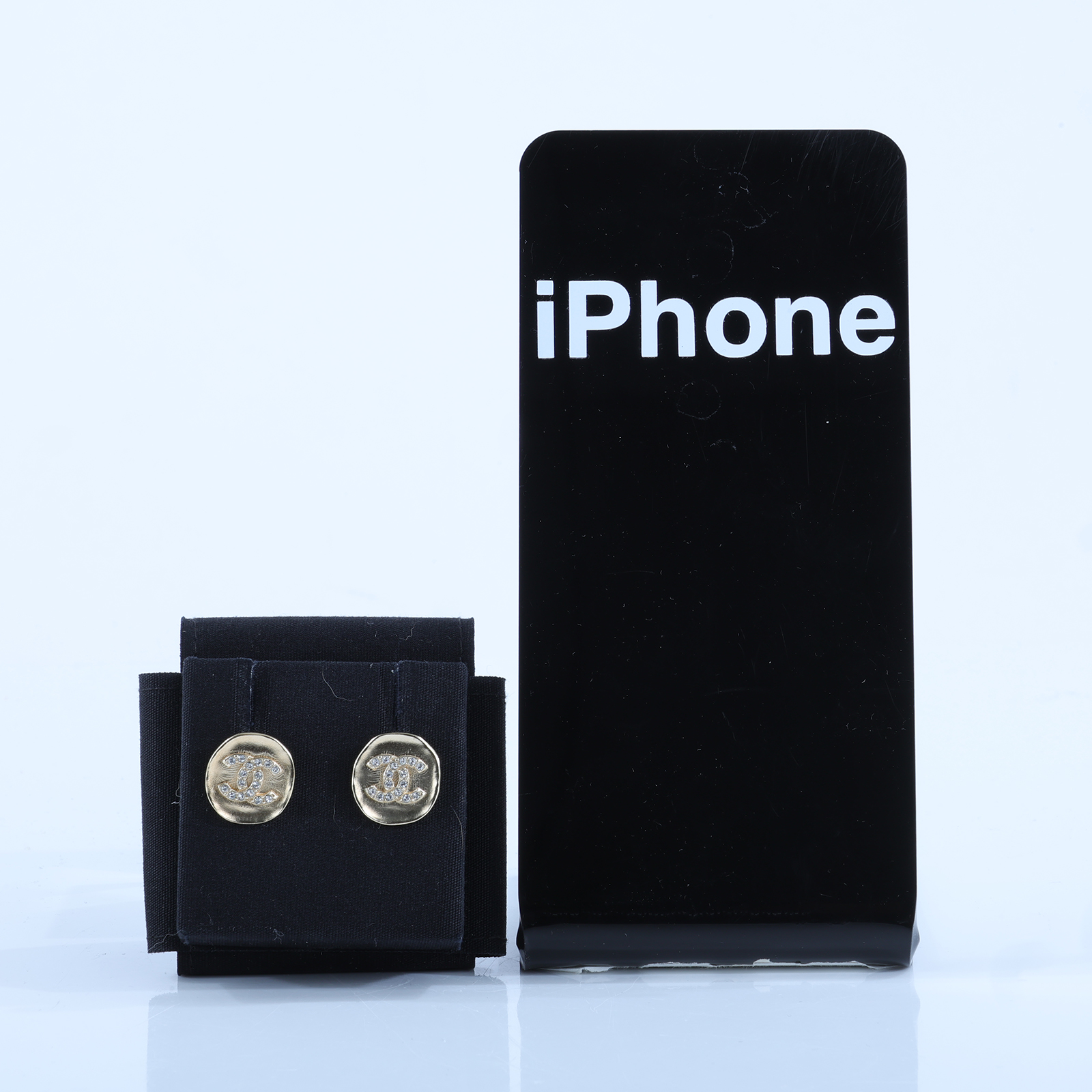 香奈兒 CHANEL CC LOGO 水鑽 項鍊 鎖骨鍊 F21K 金色雙C水鑽耳環 原廠盒子/內襯