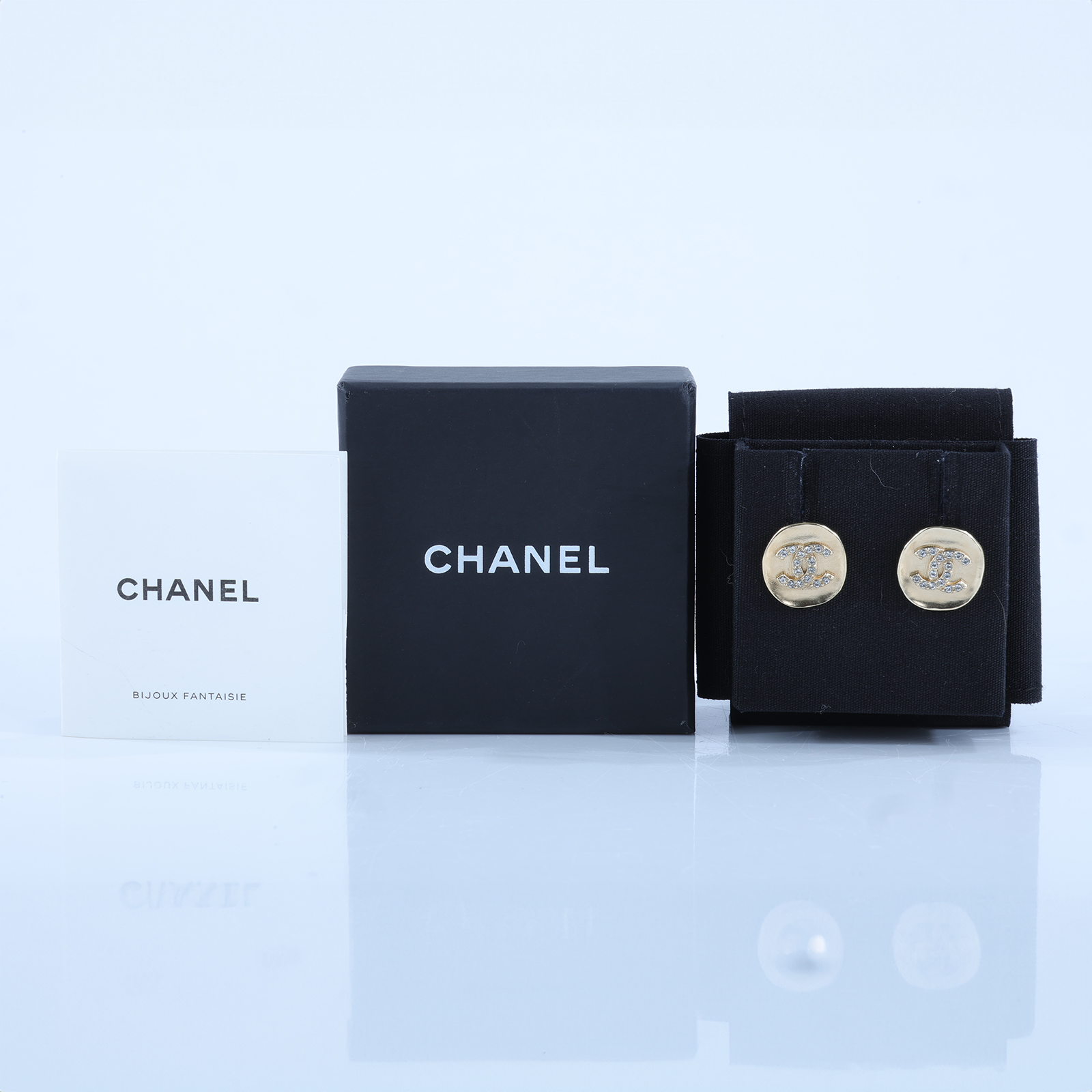 香奈兒 CHANEL CC LOGO 水鑽 項鍊 鎖骨鍊 F21K 金色雙C水鑽耳環 原廠盒子/內襯