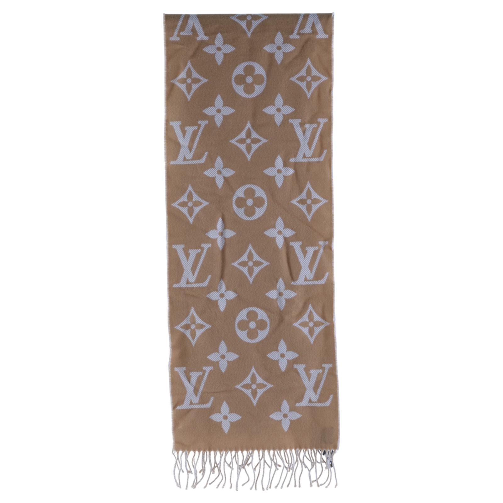 路易威登 LOUIS VUITTON LV Essential 圍巾 米色 M77728 奶茶色雙面羊毛圍巾 原廠盒子