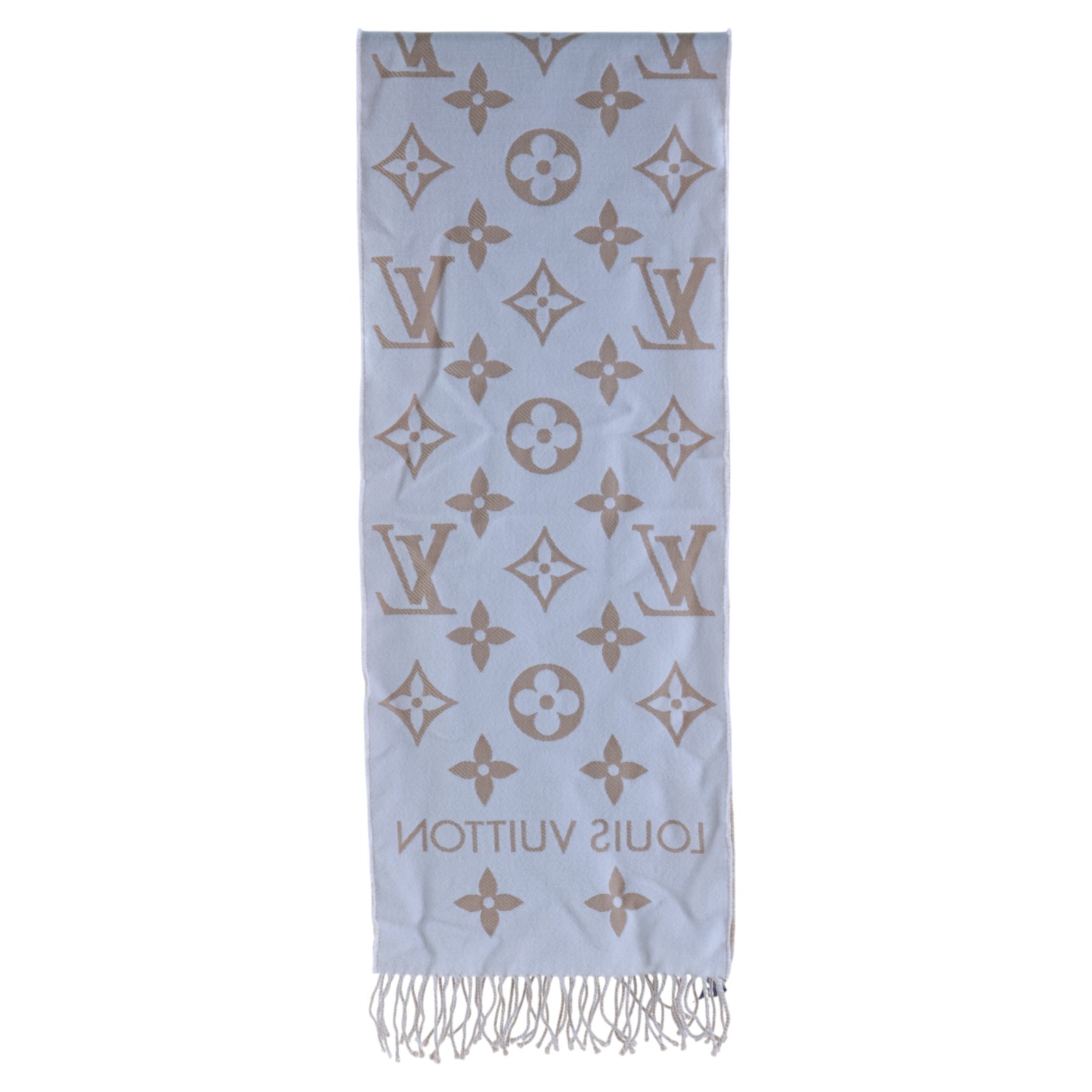 路易威登 LOUIS VUITTON LV Essential 圍巾 米色 M77728 奶茶色雙面羊毛圍巾 原廠盒子