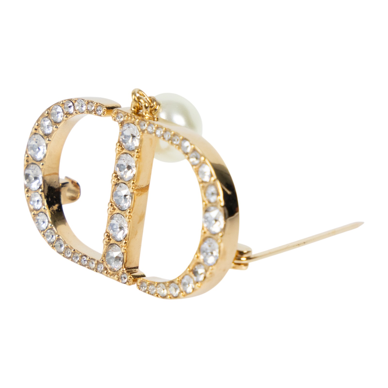 迪奧 CHRISTIAN DIOR Petit CD 胸針 V0716PTCCY_D301 水鑽CD珍珠胸針 原廠盒子/防塵袋