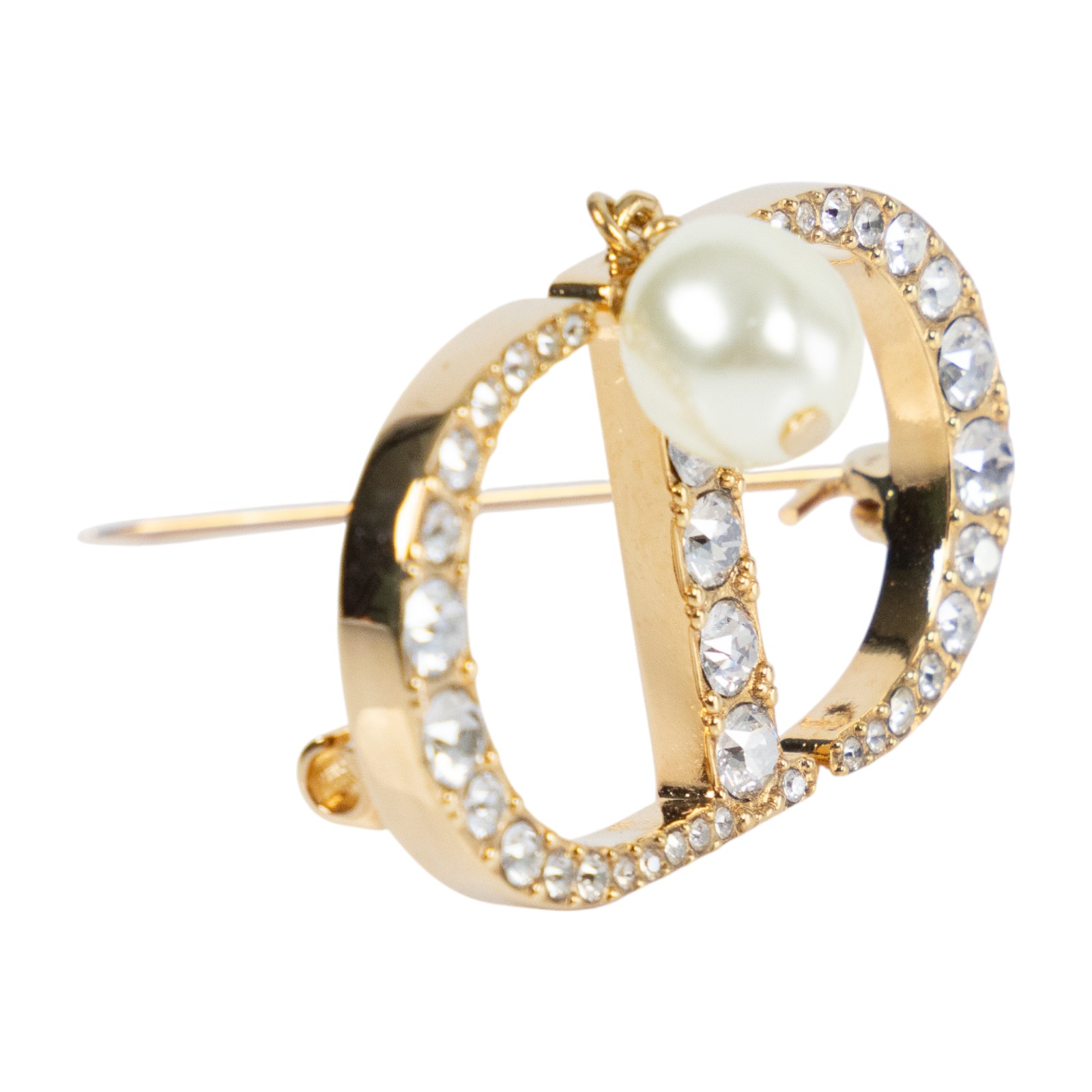 迪奧 CHRISTIAN DIOR Petit CD 胸針 V0716PTCCY_D301 水鑽CD珍珠胸針 原廠盒子/防塵袋