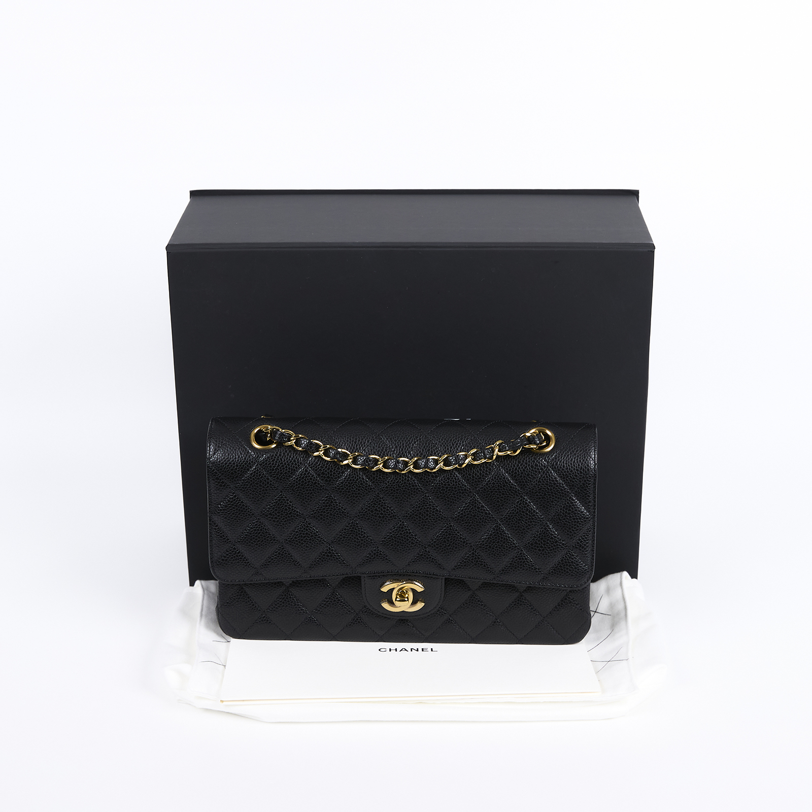 香奈兒 CHANEL CF 經典 11.12 口蓋包 A01112 晶片款 黑金荔枝COCO25 防塵袋/原廠盒子