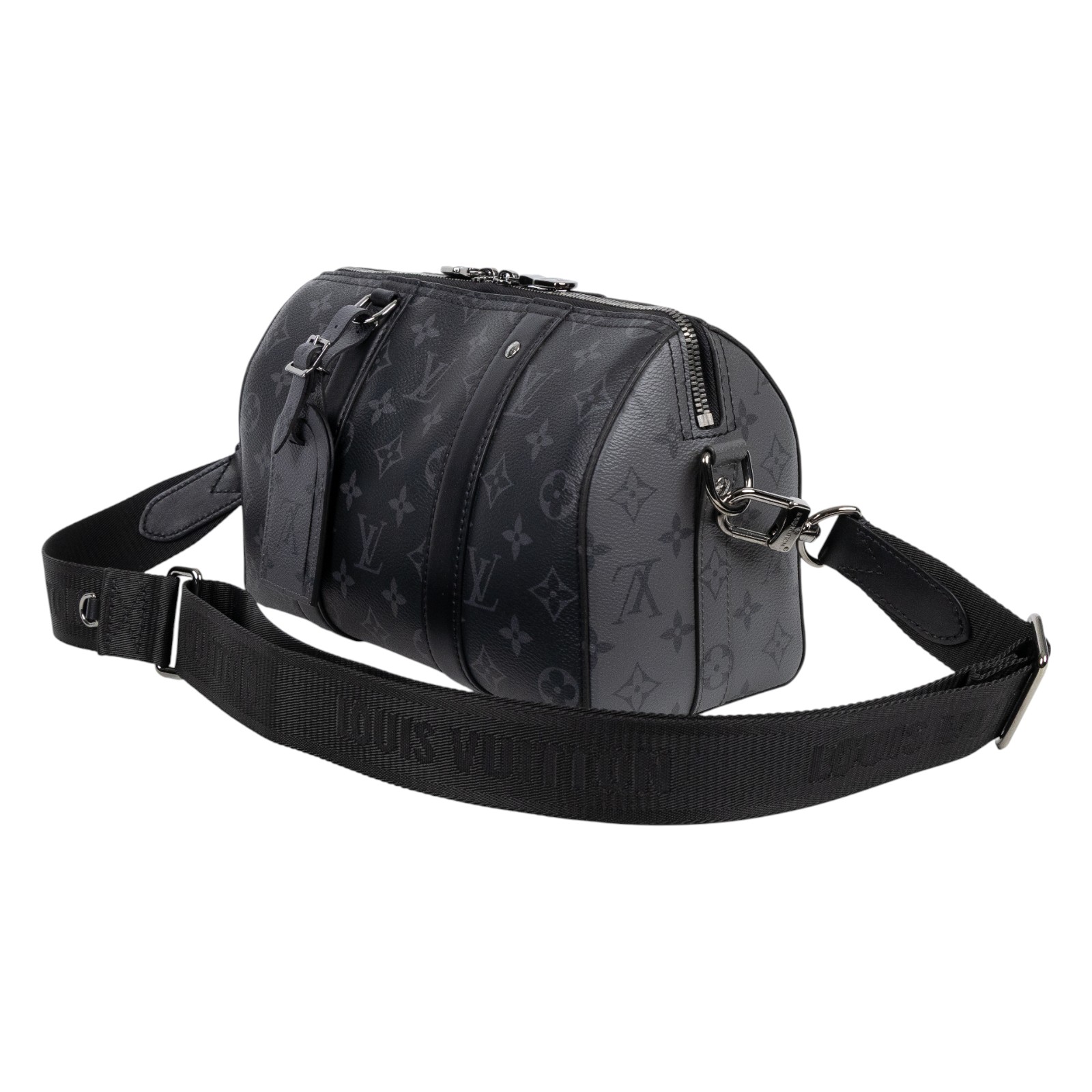 路易威登 LOUIS VUITTON City Keepall Eclipse帆布 拉鍊 斜背包 黑色 M45936 晶片款  原廠盒子/背帶/吊牌