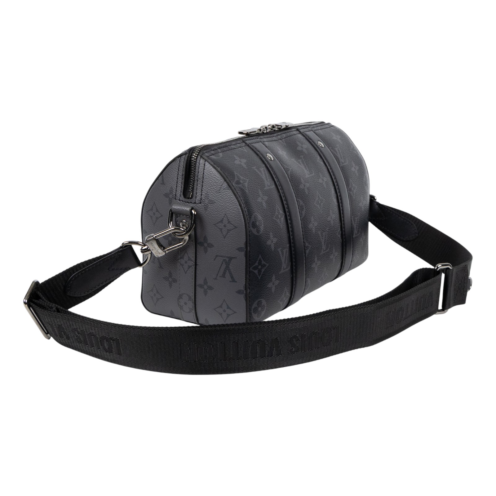 路易威登 LOUIS VUITTON City Keepall Eclipse帆布 拉鍊 斜背包 黑色 M45936 晶片款  原廠盒子/背帶/吊牌