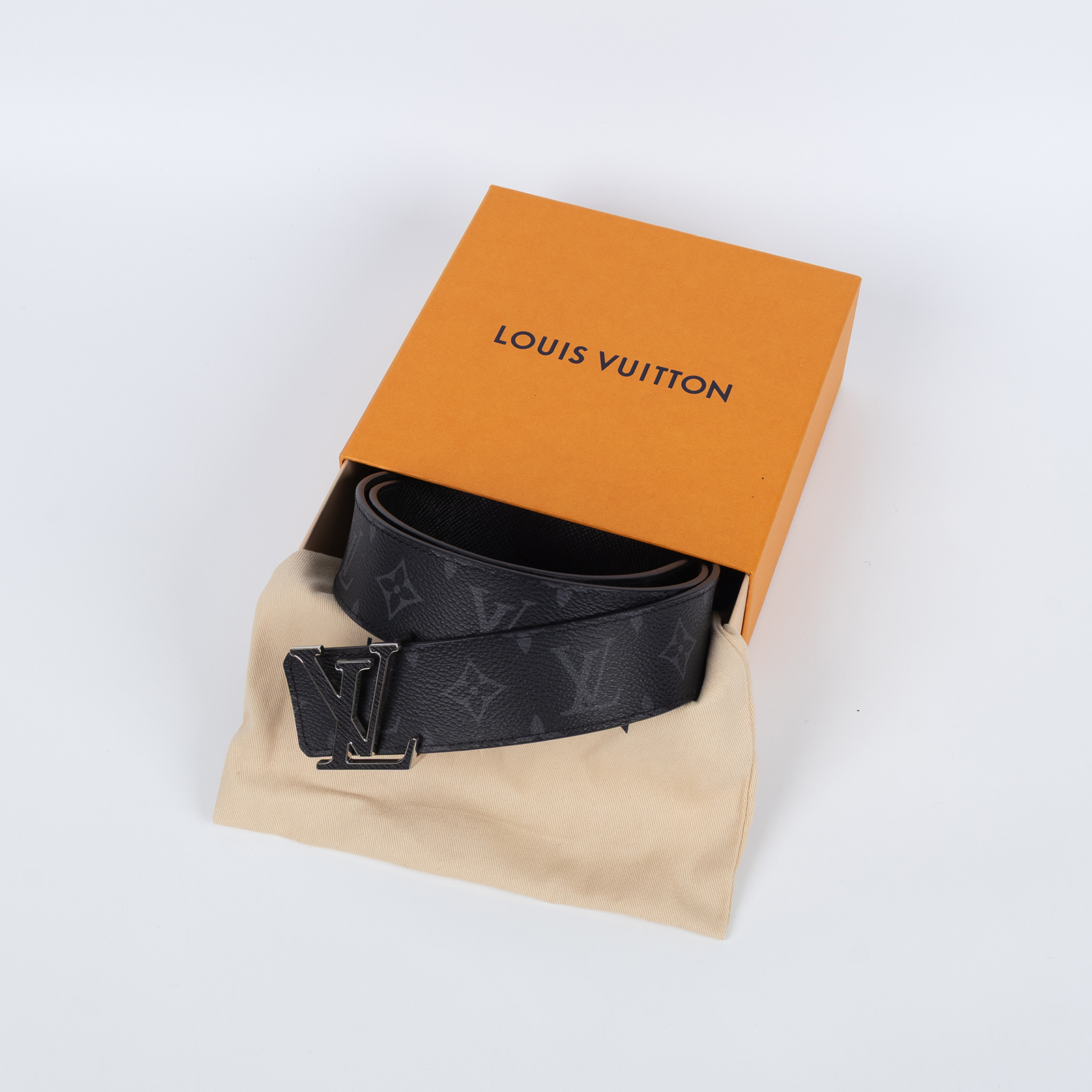 路易威登 LOUIS VUITTON LV Initiales 40毫米 雙面皮帶 M0157V 黑原花皮帶 防塵袋/原廠盒子