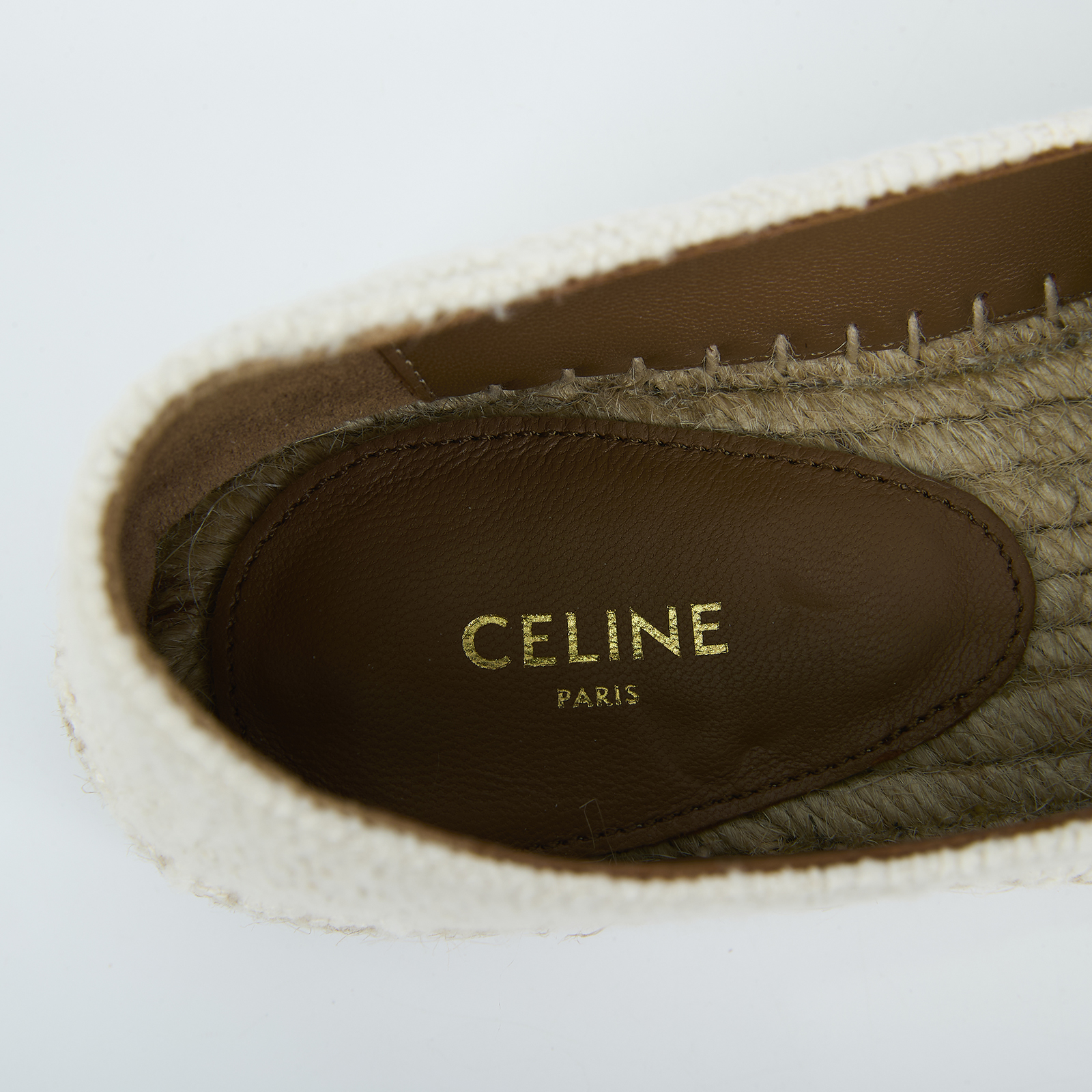 思琳 CELINE Les Espadrilles 漁夫鞋 354432278C_38 米白凱旋門草編鞋#38 原廠盒子/防塵袋