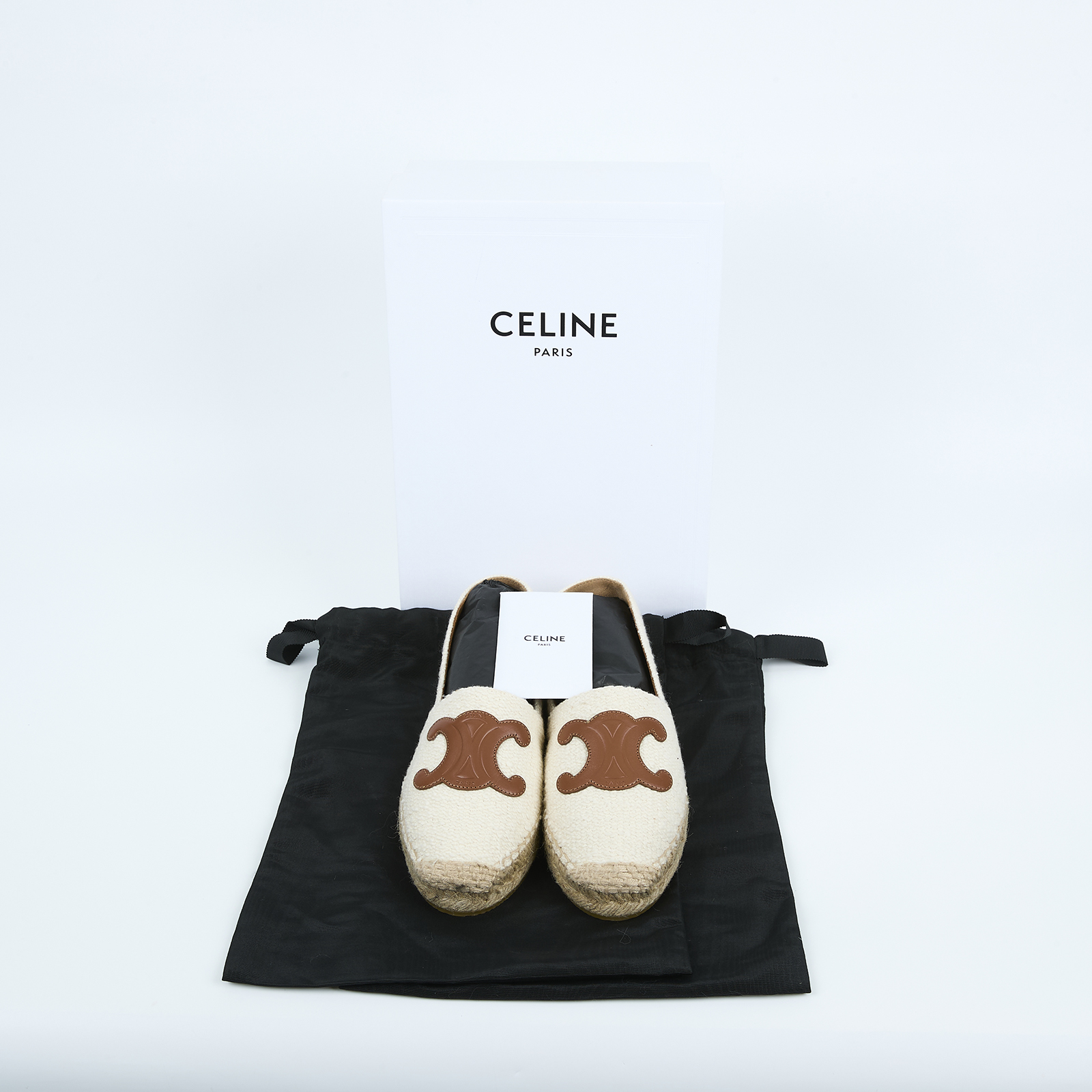 思琳 CELINE Les Espadrilles 漁夫鞋 354432278C_38 米白凱旋門草編鞋#38 原廠盒子/防塵袋