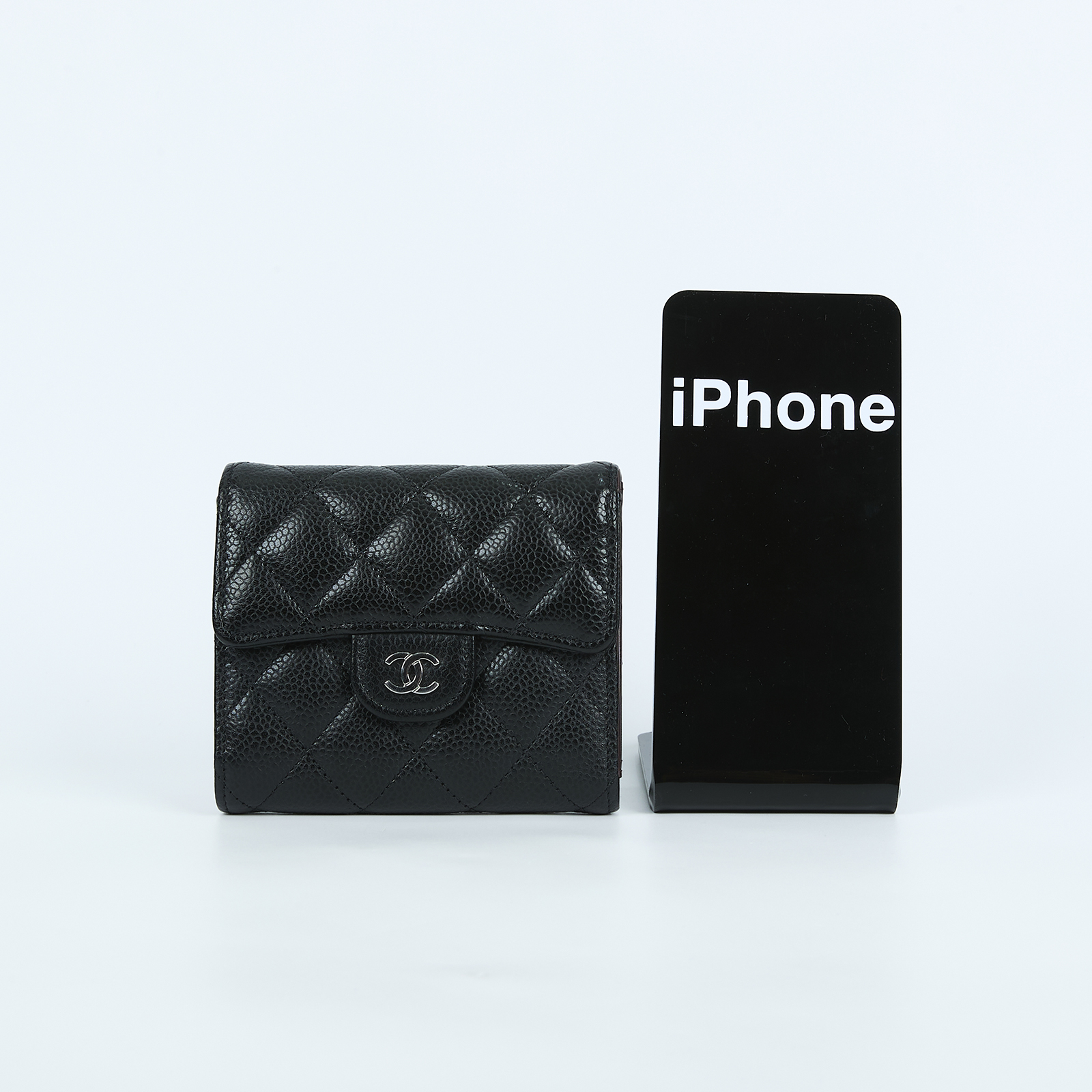 香奈兒 CHANEL 經典 小型 口蓋 皮夾 小牛皮 短夾  AP0231 Y01864 晶片款 黑銀荔枝三折短夾 原廠盒子/防塵袋/購買證明