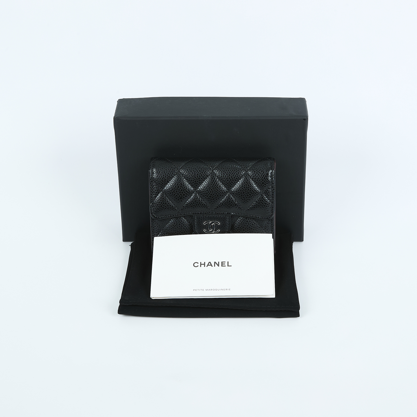 香奈兒 CHANEL 經典 小型 口蓋 皮夾 小牛皮 短夾  AP0231 Y01864 晶片款 黑銀荔枝三折短夾 原廠盒子/防塵袋/購買證明