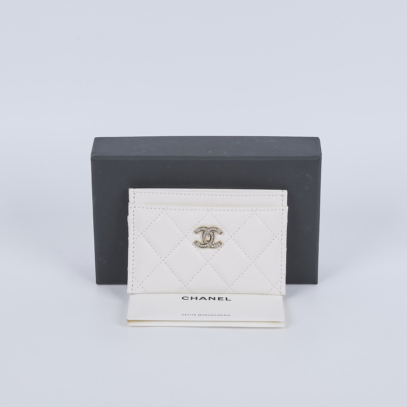 香奈兒 CHANEL 卡片夾 CC 水鑽 AP4820 晶片款 白荔枝水鑽雙C卡夾 原廠盒子