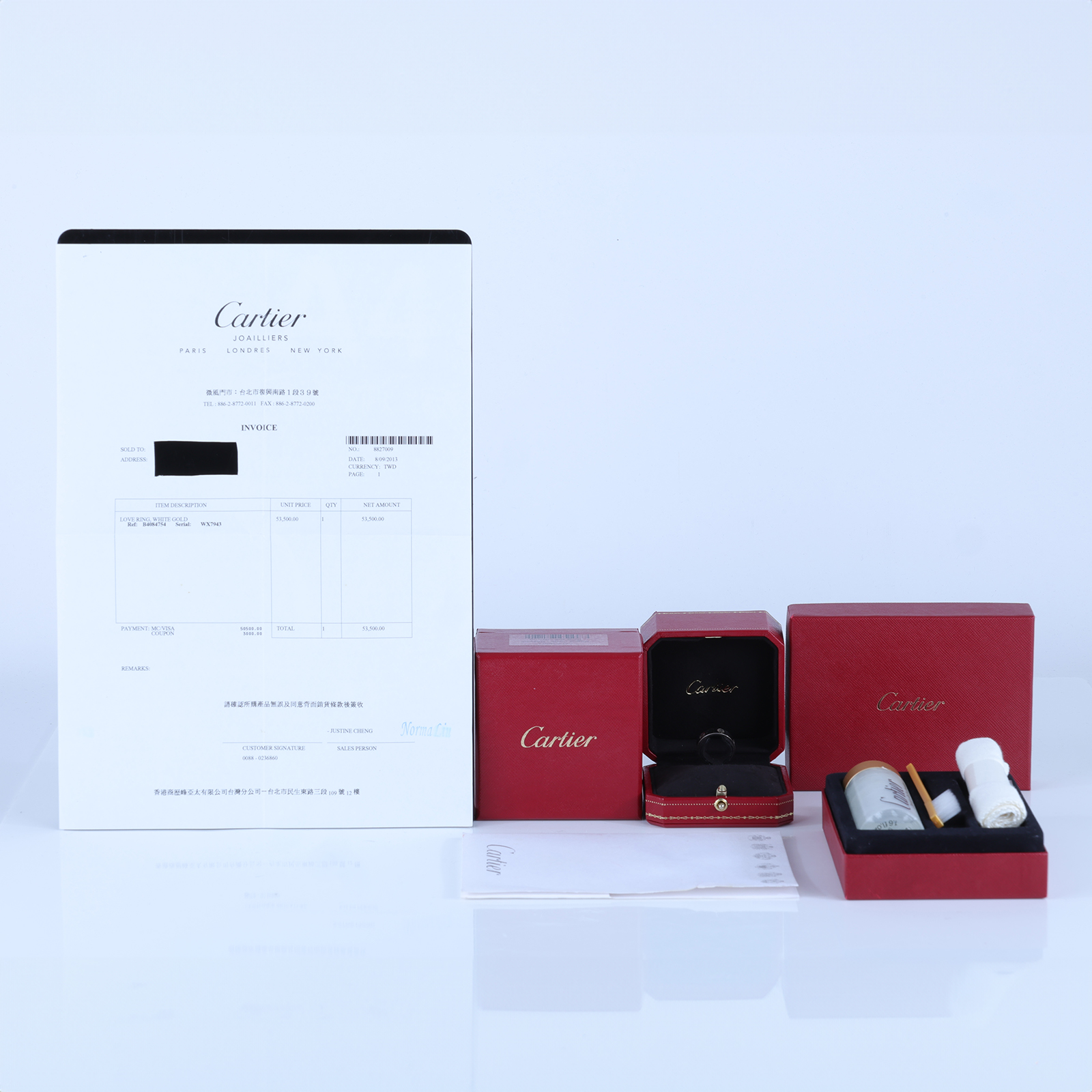 卡地亞 CARTIER Love 戒指 經典款 B4084754 WG LOVE戒指 寬版 #54 原廠盒子2/購買證明