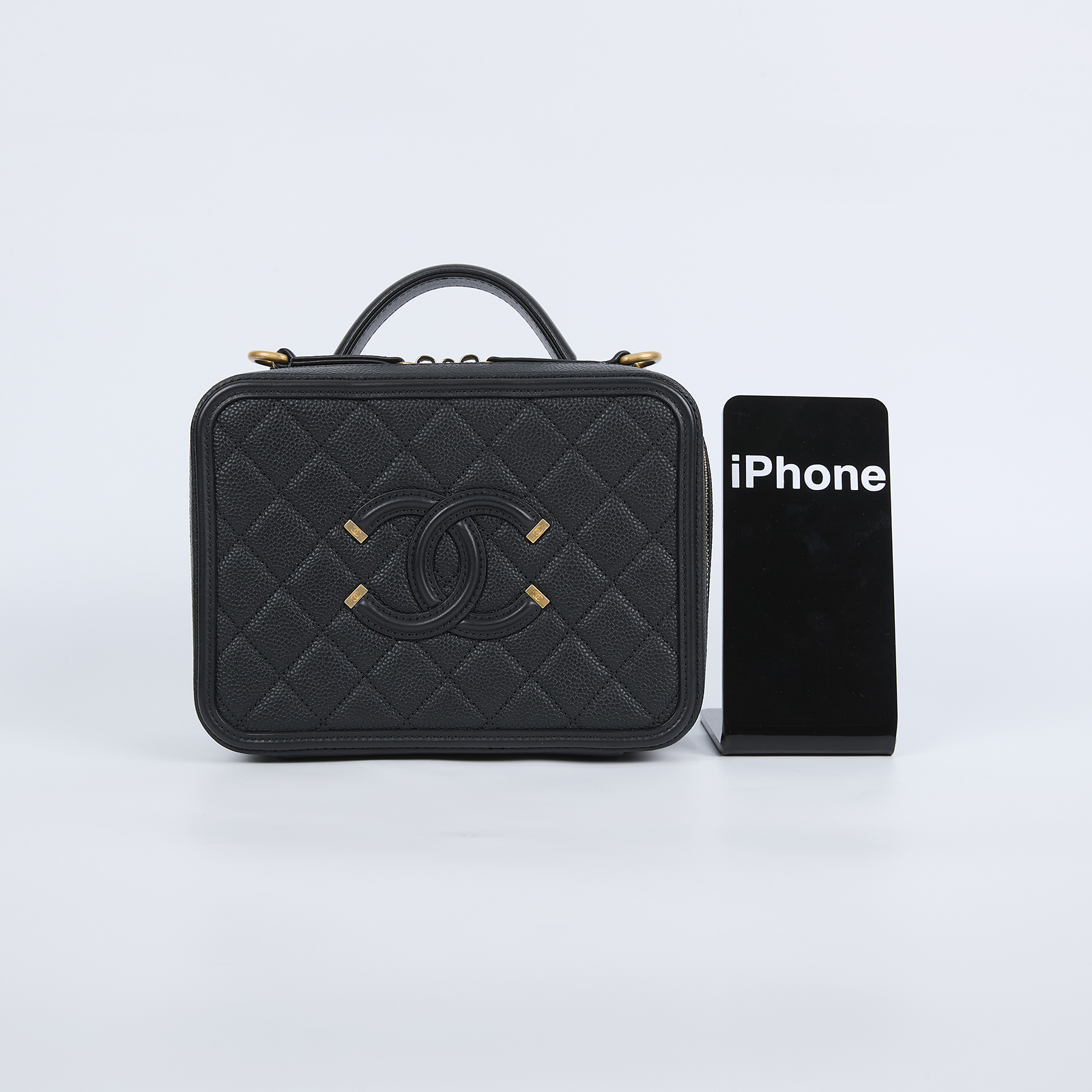 香奈兒 CHANEL Vanity Case 中型 化妝箱 A93343 Y60542 24開黑金荔枝VANITY CASE 原廠盒子/防塵袋/鎖組/購買證明/保證卡