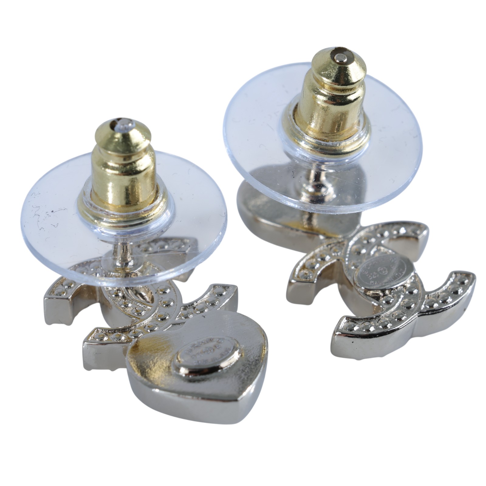 香奈兒 CHANEL CC LOGO 耳環 耳釘 B25/B 淡金水鑽愛心雙C耳環 原廠盒子/內襯