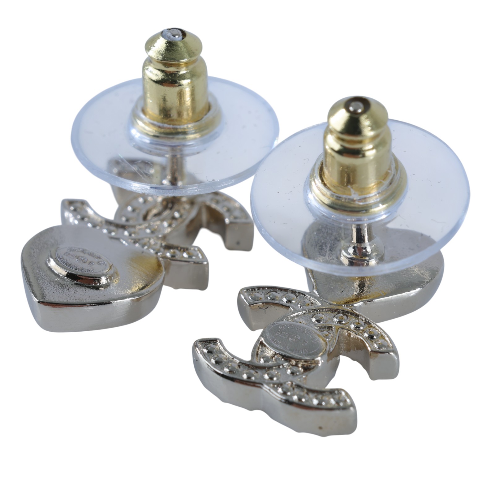 香奈兒 CHANEL CC LOGO 耳環 耳釘 B25/B 淡金水鑽愛心雙C耳環 原廠盒子/內襯