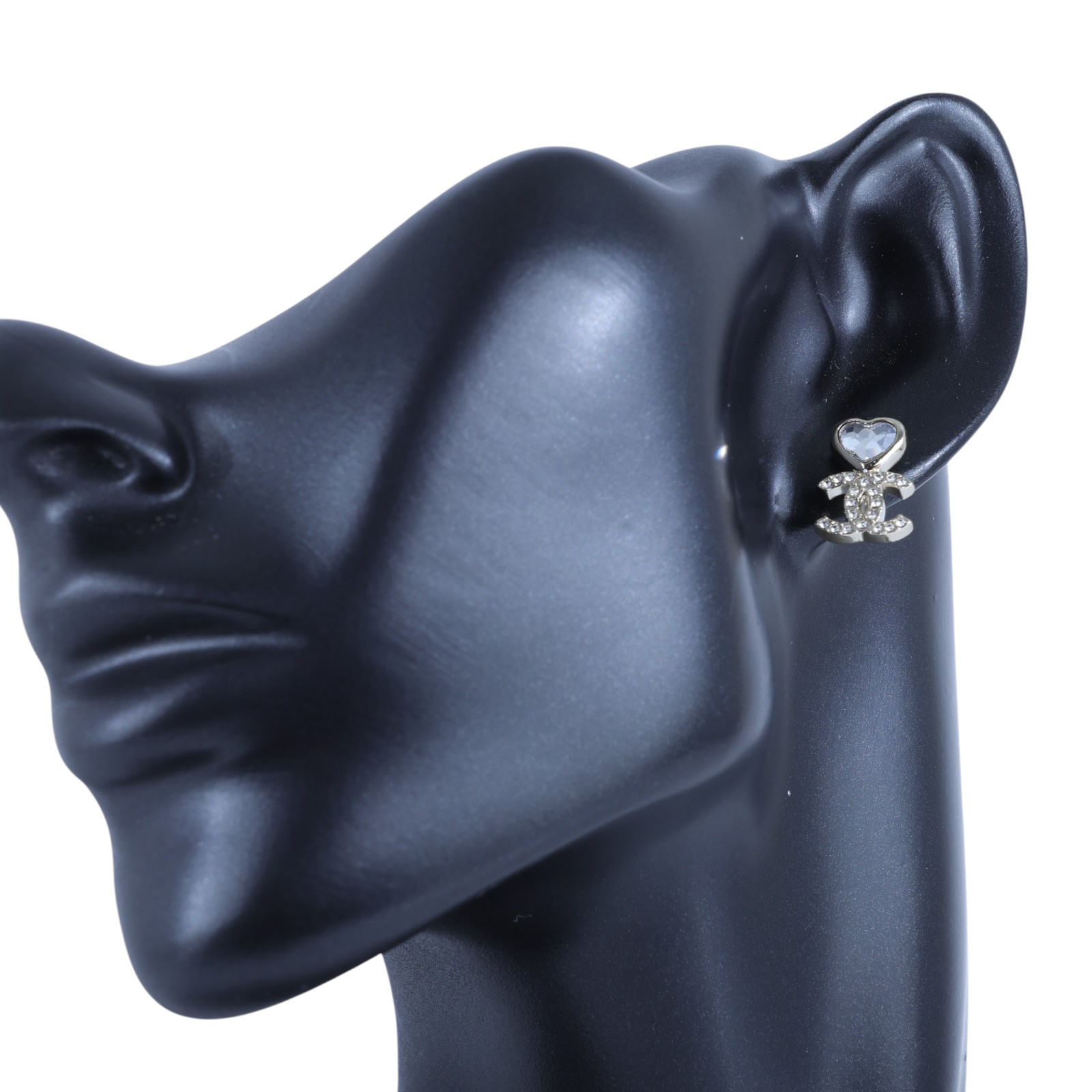 香奈兒 CHANEL CC LOGO 耳環 耳釘 B25/B 淡金水鑽愛心雙C耳環 原廠盒子/內襯