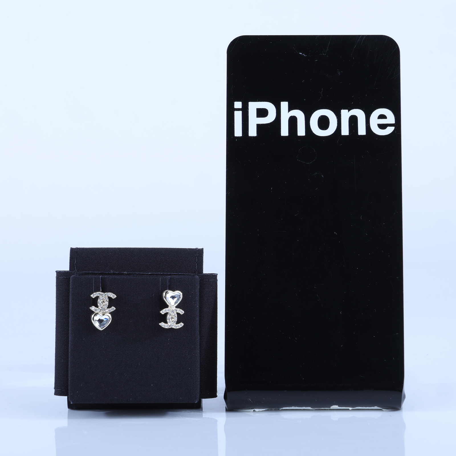 香奈兒 CHANEL CC LOGO 耳環 耳釘 B25/B 淡金水鑽愛心雙C耳環 原廠盒子/內襯