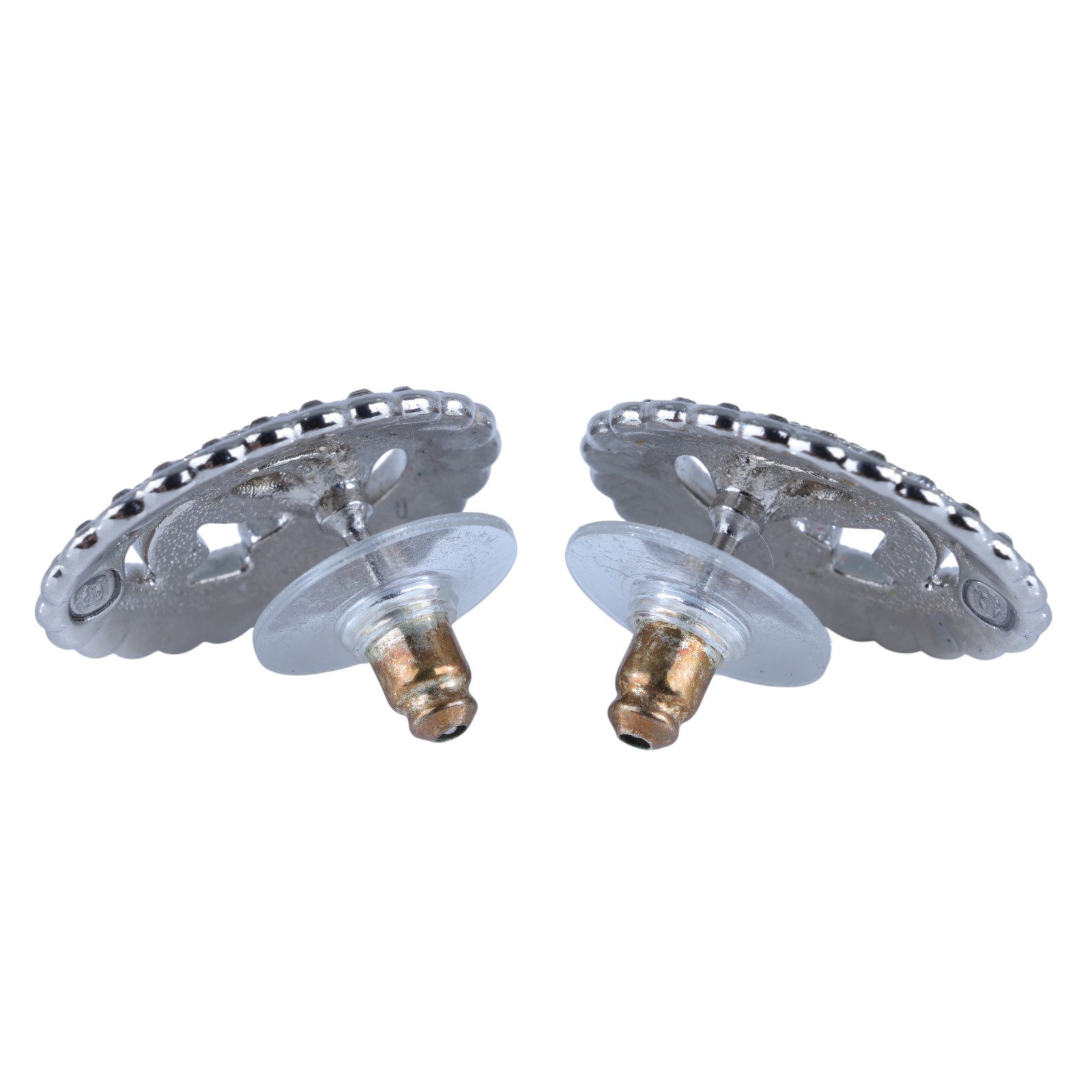 香奈兒 CHANEL CC LOGO 耳環 耳釘 A25/C 銀白水鑽簍空雙C耳環 原廠盒子/內襯