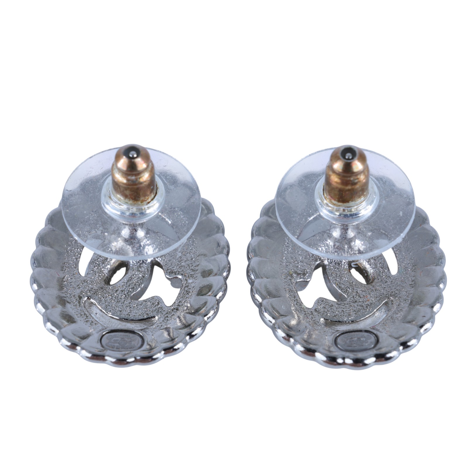 香奈兒 CHANEL CC LOGO 耳環 耳釘 A25/C 銀白水鑽簍空雙C耳環 原廠盒子/內襯