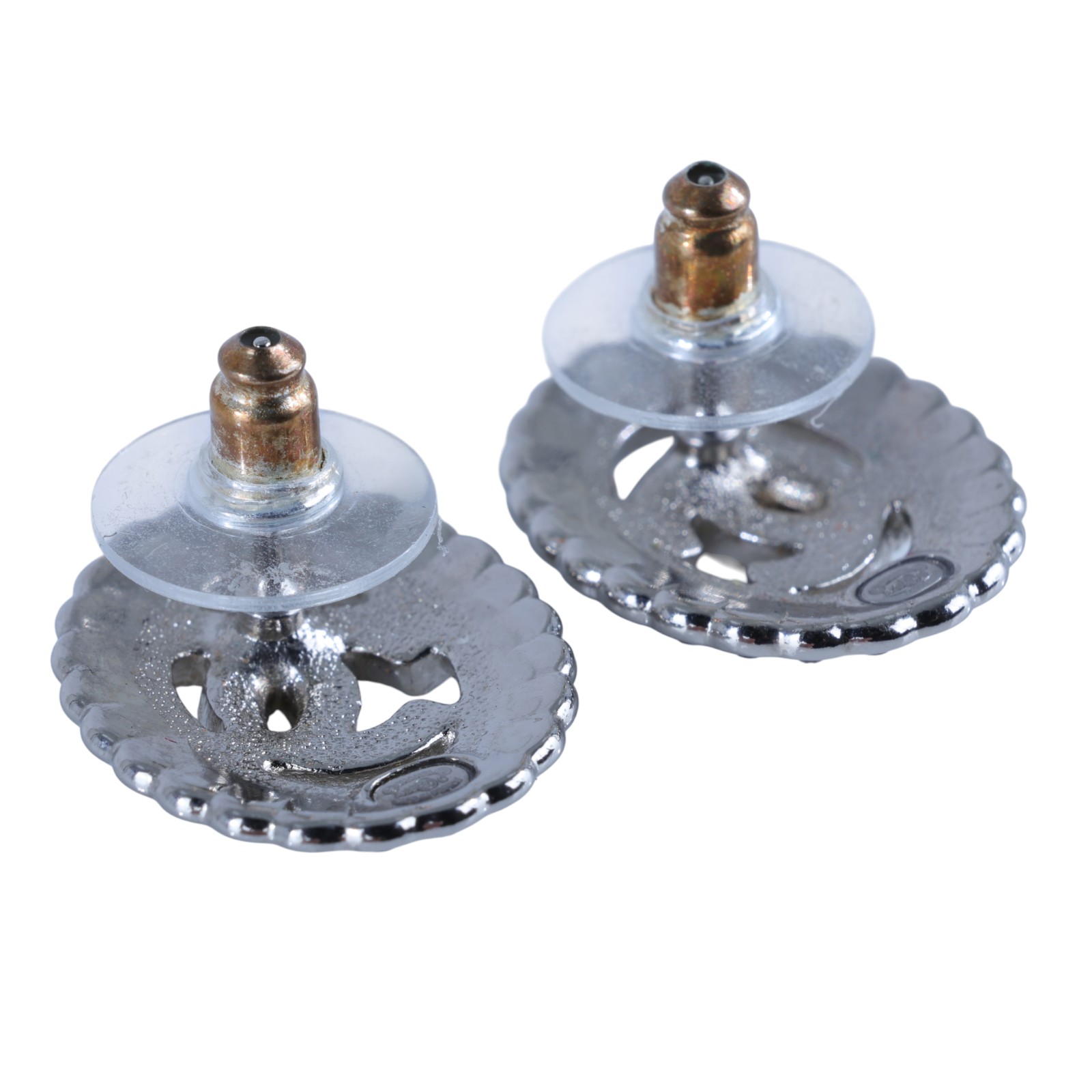 香奈兒 CHANEL CC LOGO 耳環 耳釘 A25/C 銀白水鑽簍空雙C耳環 原廠盒子/內襯