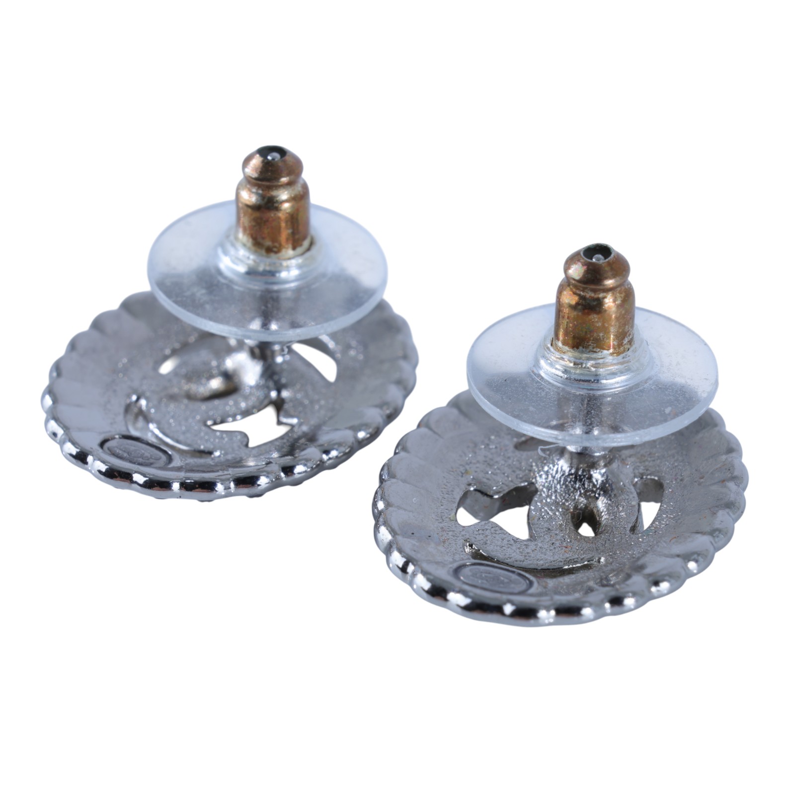 香奈兒 CHANEL CC LOGO 耳環 耳釘 A25/C 銀白水鑽簍空雙C耳環 原廠盒子/內襯