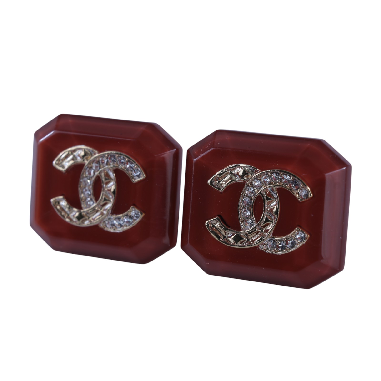 香奈兒 CHANEL CC LOGO 耳環 耳釘 B23/A 橘紅方塊雙C耳環 原廠盒子/內襯