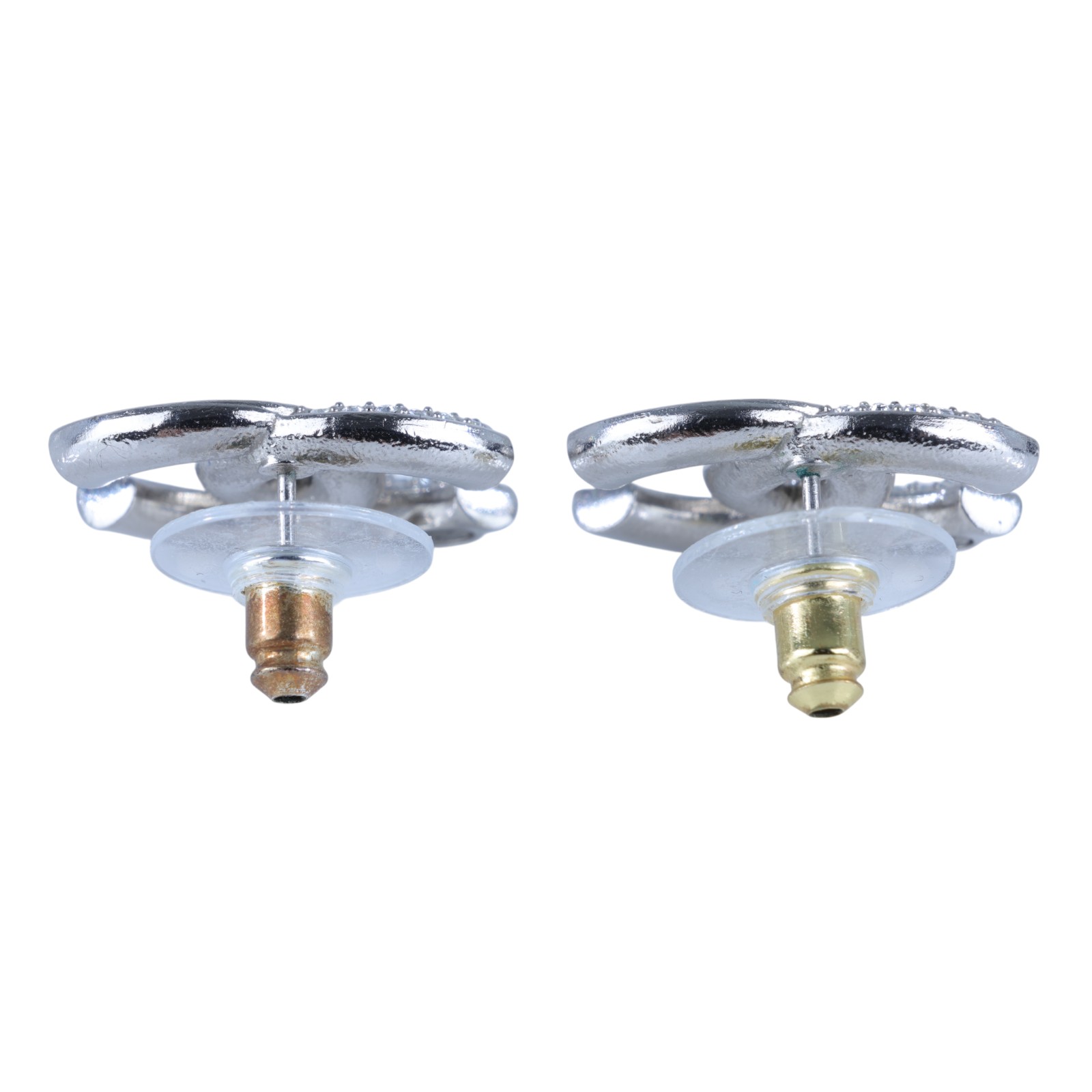 香奈兒 CHANEL CC LOGO 耳環 耳釘  黑銀大雙C水鑽耳環 原廠盒子/內襯